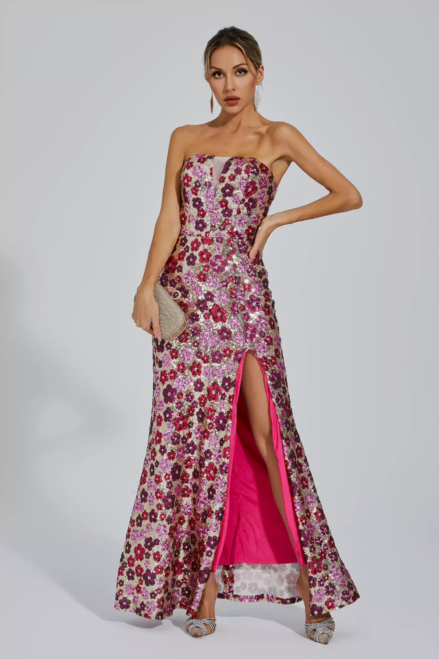 Kiera Red Flower Sequin Dress-CATCHALL