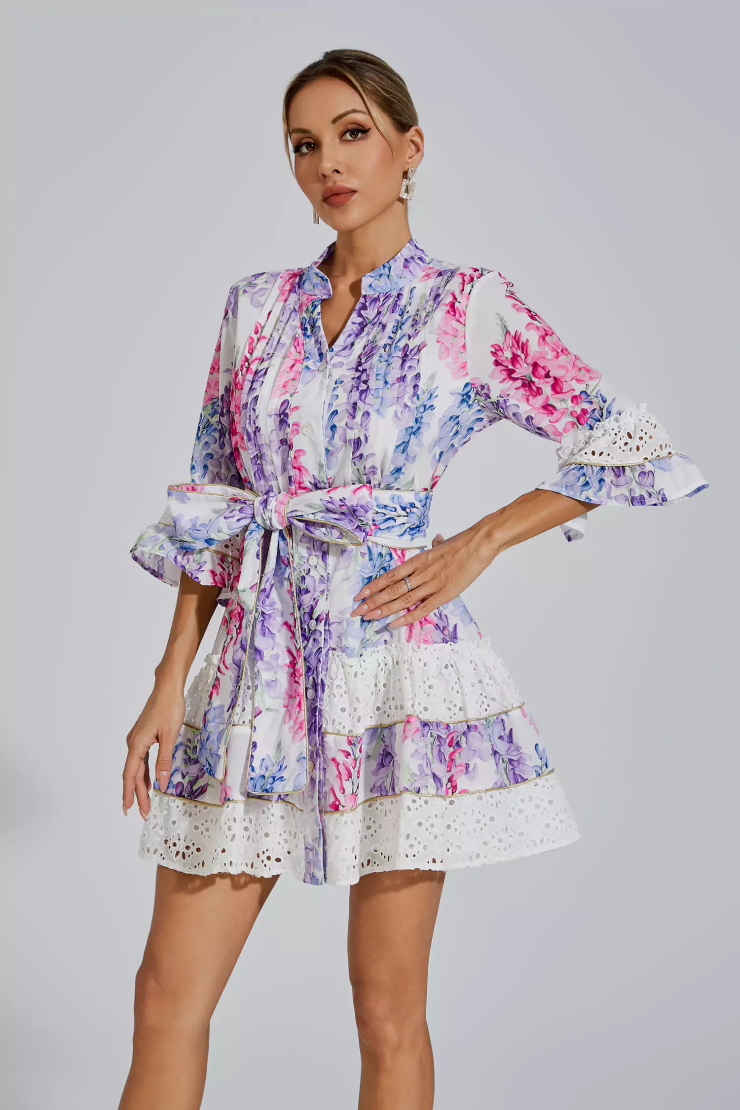 Kimora Floral Belted Mini Dress-CATCHALL