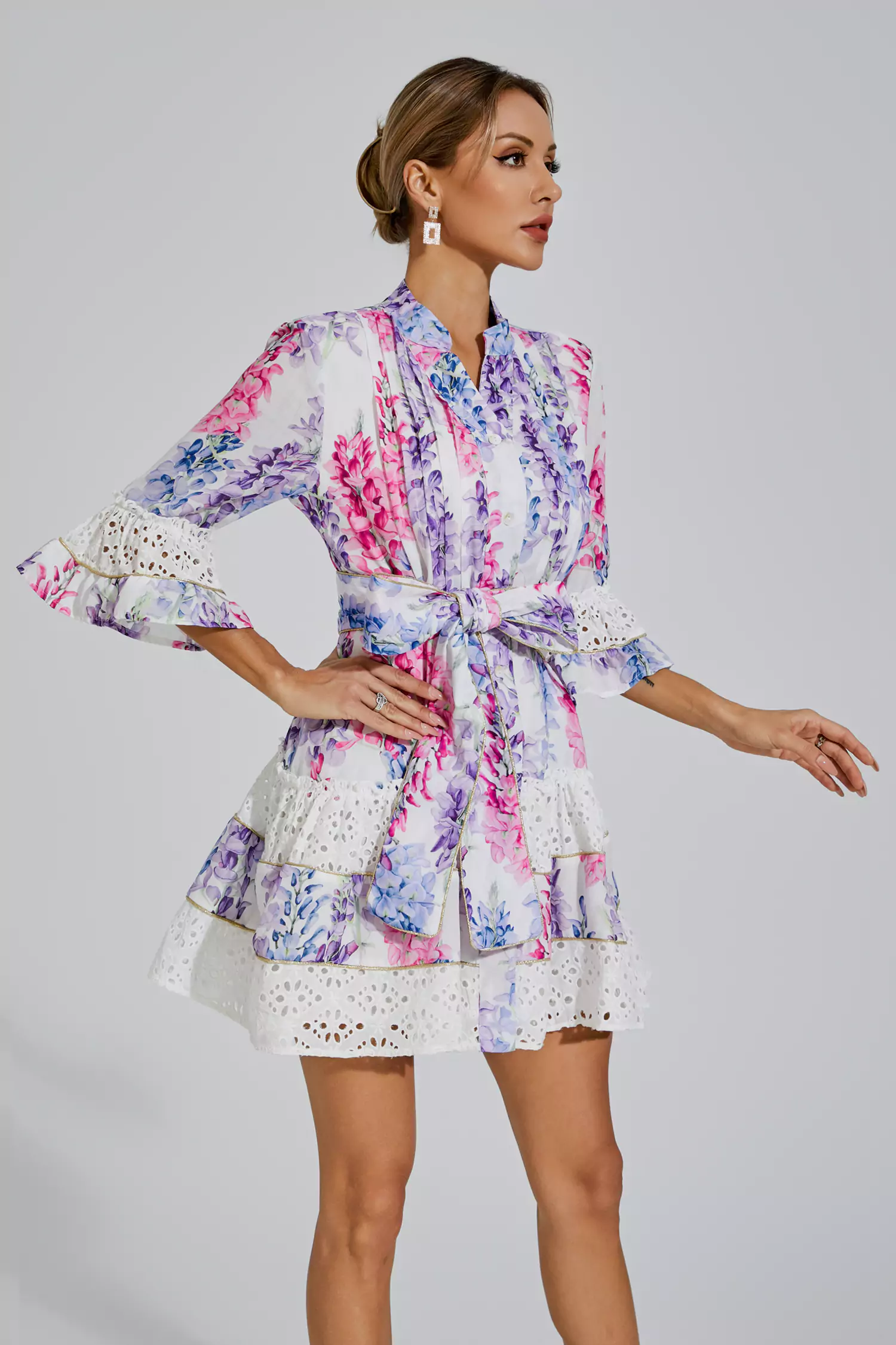 Kimora Floral Belted Mini Dress-CATCHALL