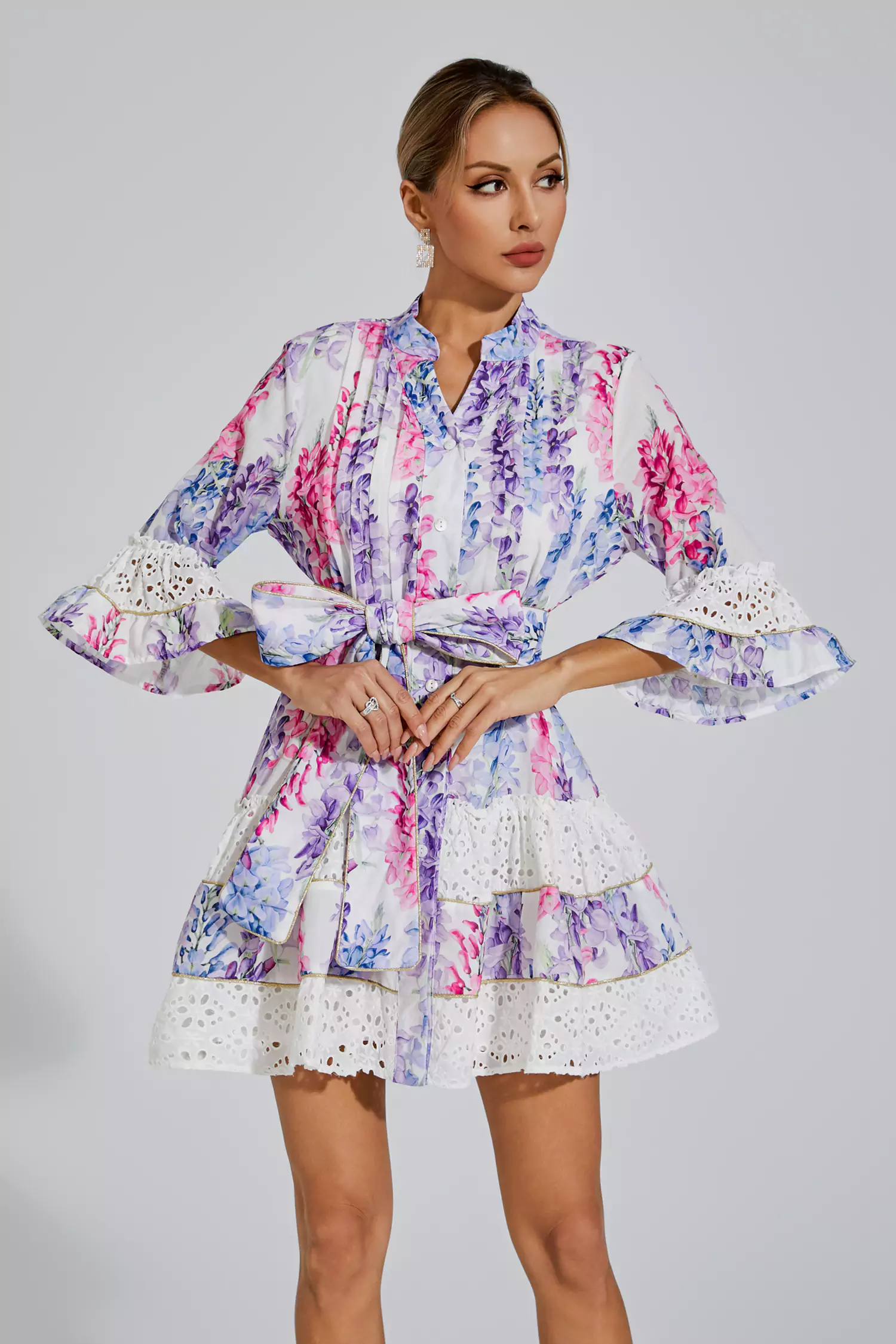 Kimora Floral Belted Mini Dress-CATCHALL