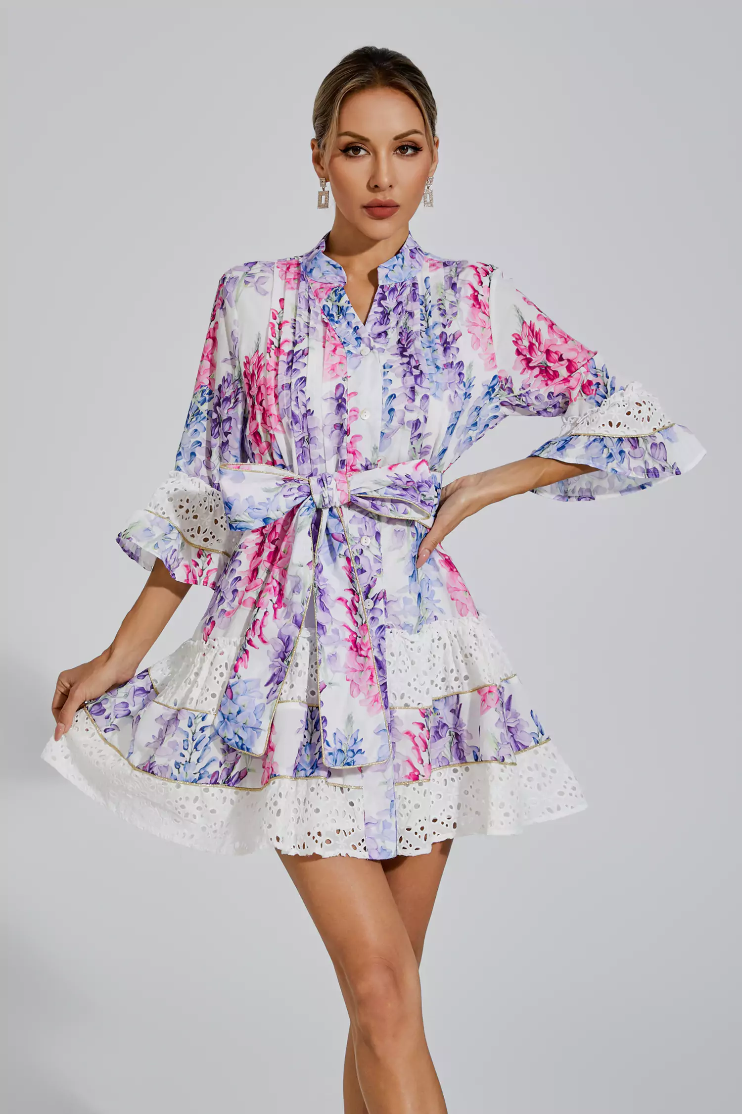 Kimora Floral Belted Mini Dress-CATCHALL
