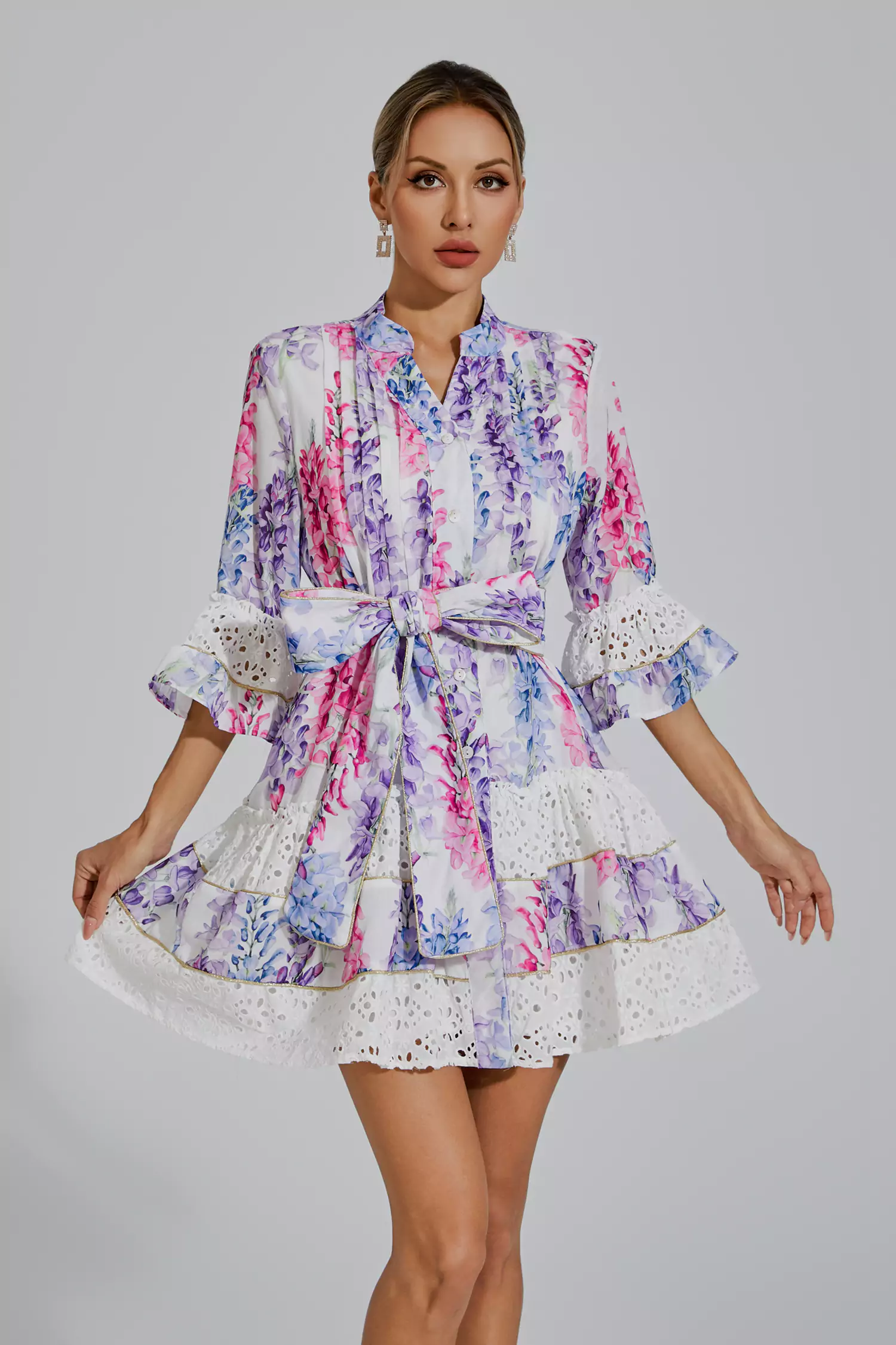 Kimora Floral Belted Mini Dress-CATCHALL