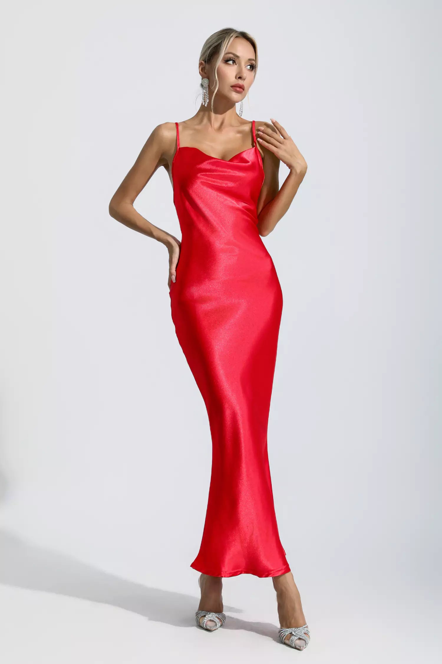 Kinsley Red Mermaid Satin Maxi Dress-CATCHALL