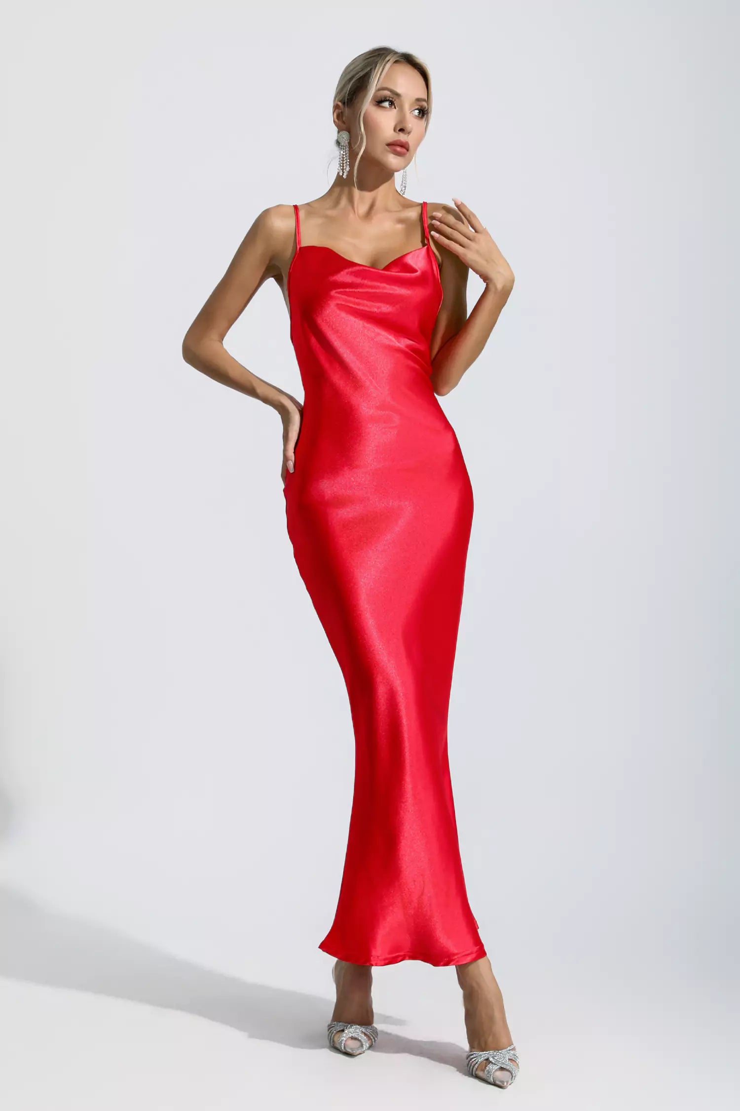 Kinsley Red Mermaid Satin Maxi Dress