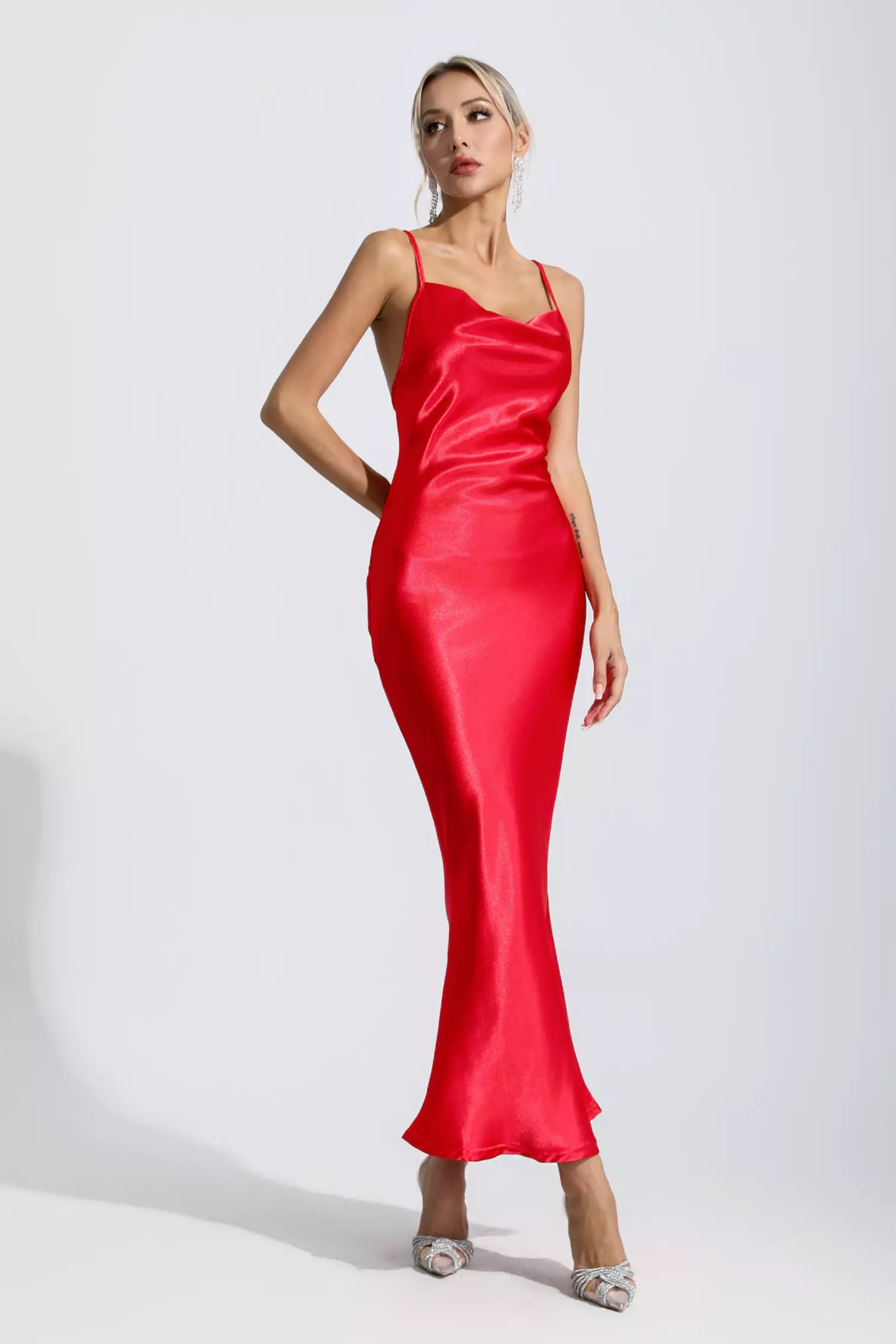Kinsley Red Mermaid Satin Maxi Dress-CATCHALL