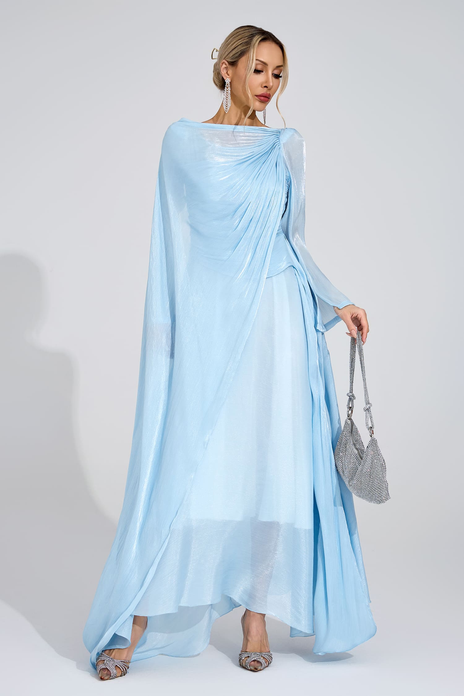 Kirsten Cambridge Blue Cape Maxi Dress