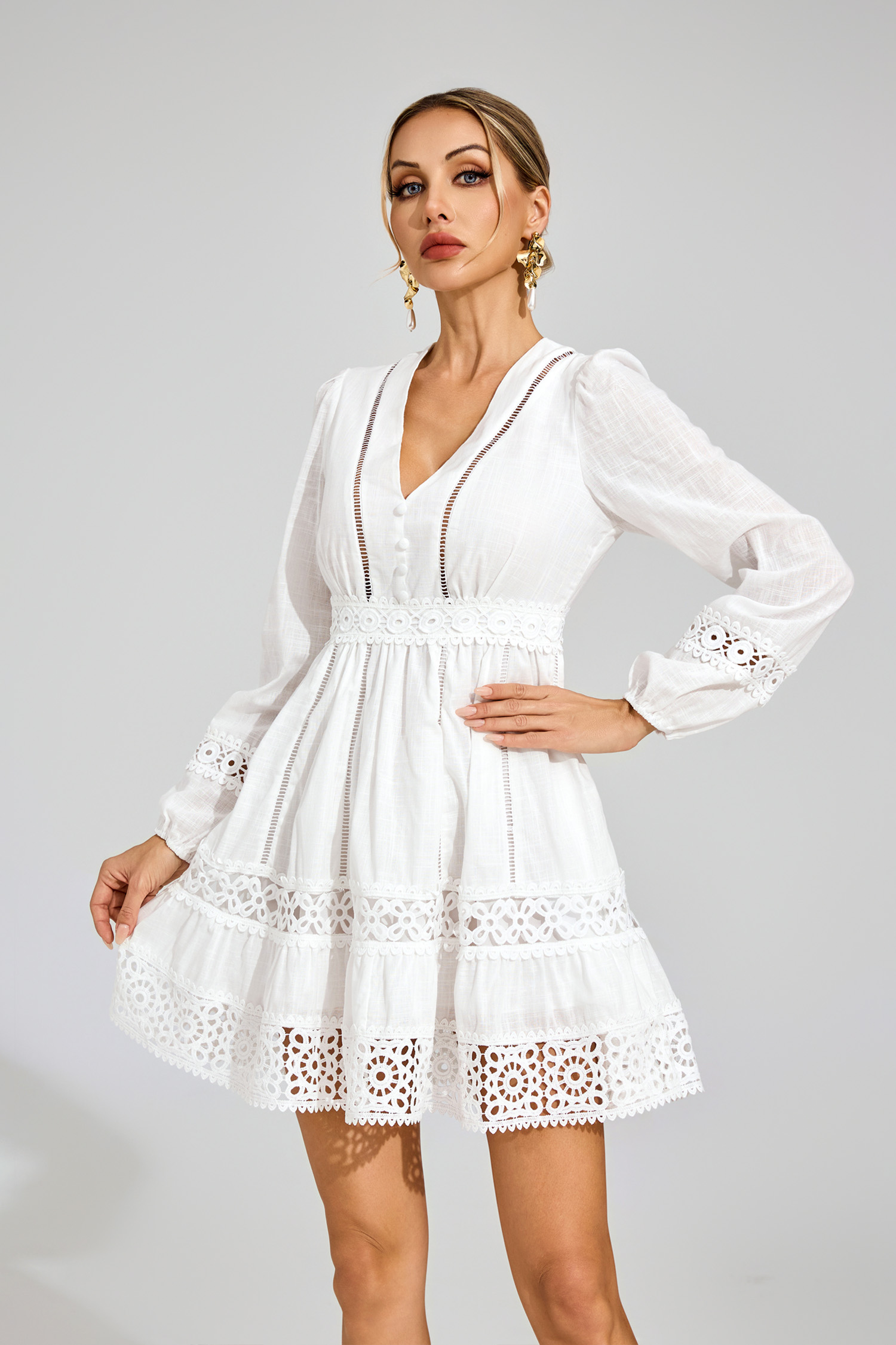 Kyle White Cut Out Long Sleeve Dress