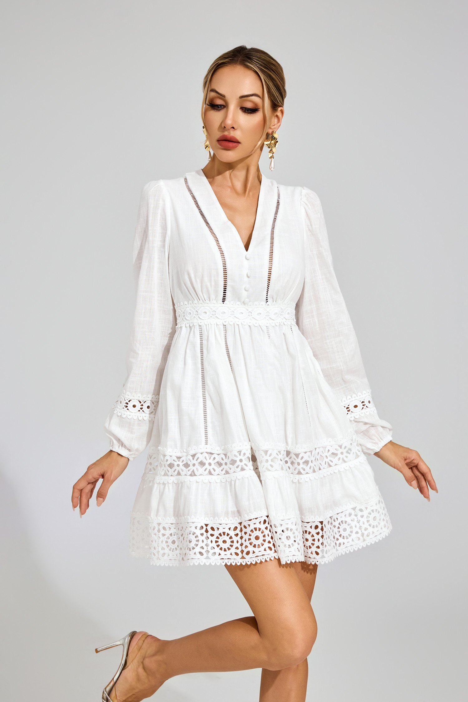 Kyle White Cut Out Long Sleeve Dress