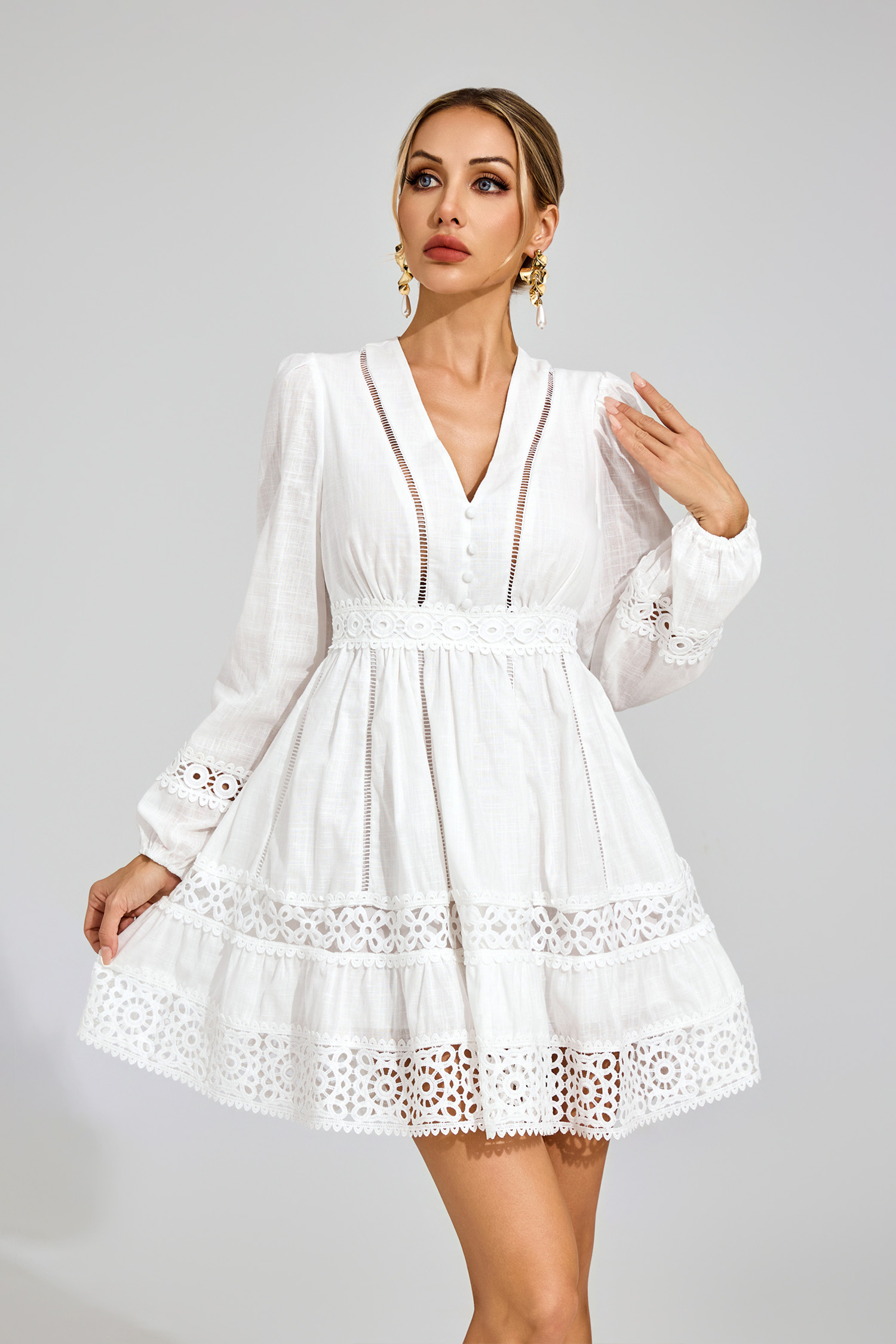 Kyle White Cut Out Long Sleeve Dress
