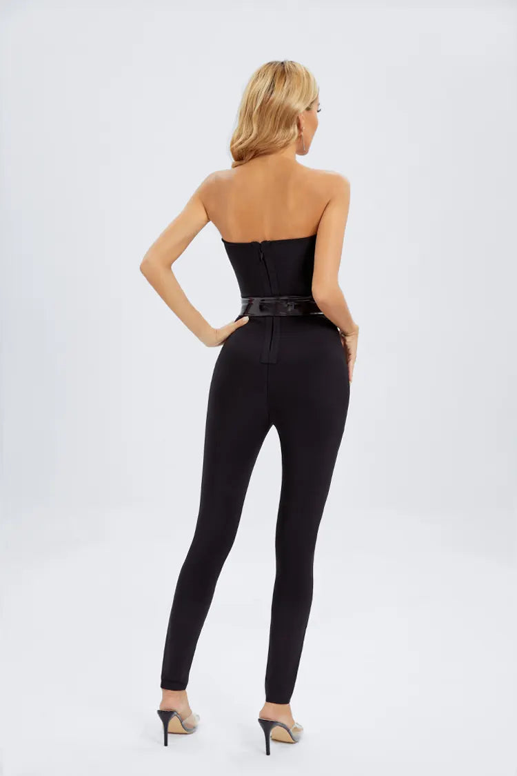 Kylie Black V-neck Party Jumpsuit-CATCHALL