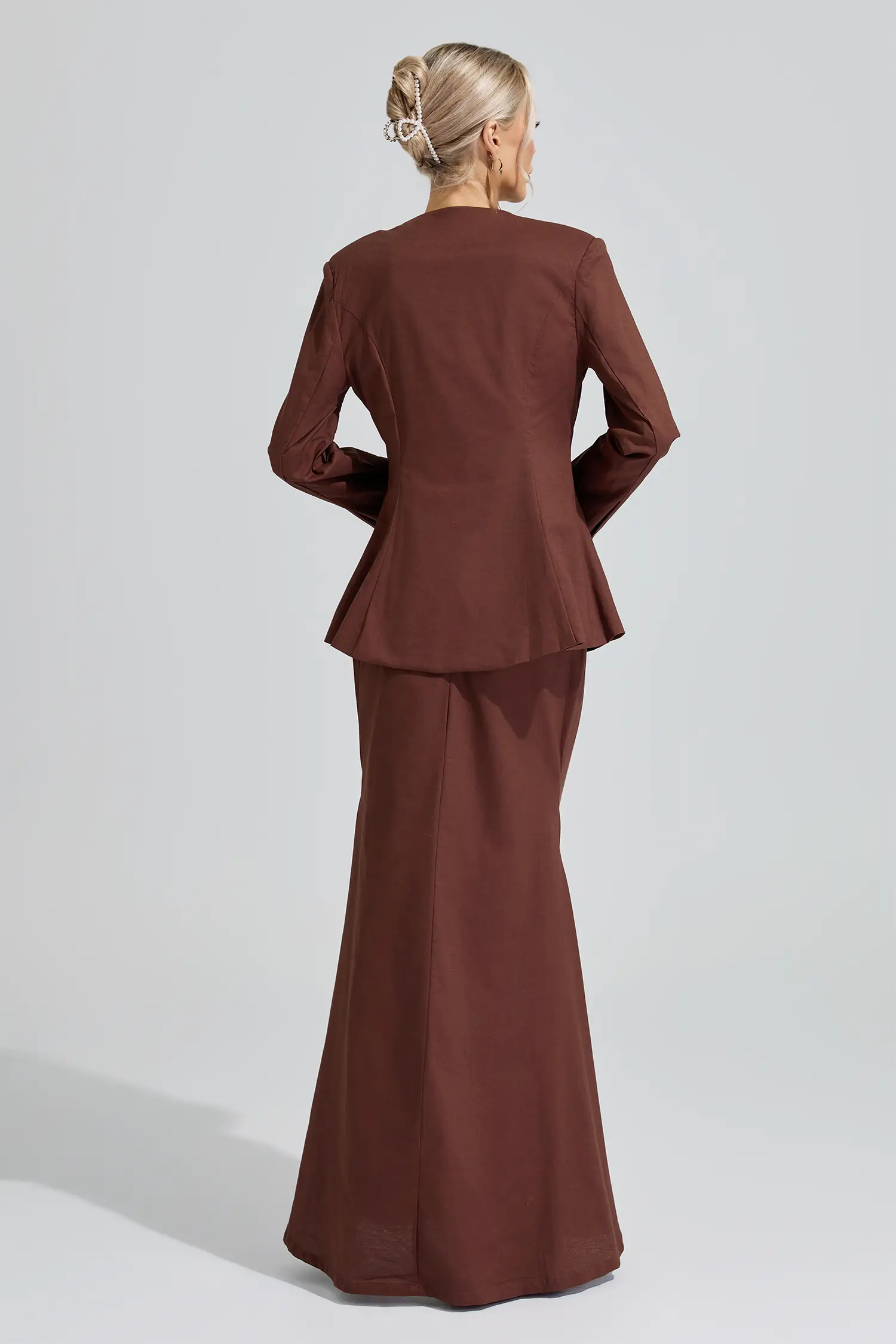 Lakshmi Brown Elegant Blazer Mermaid Set