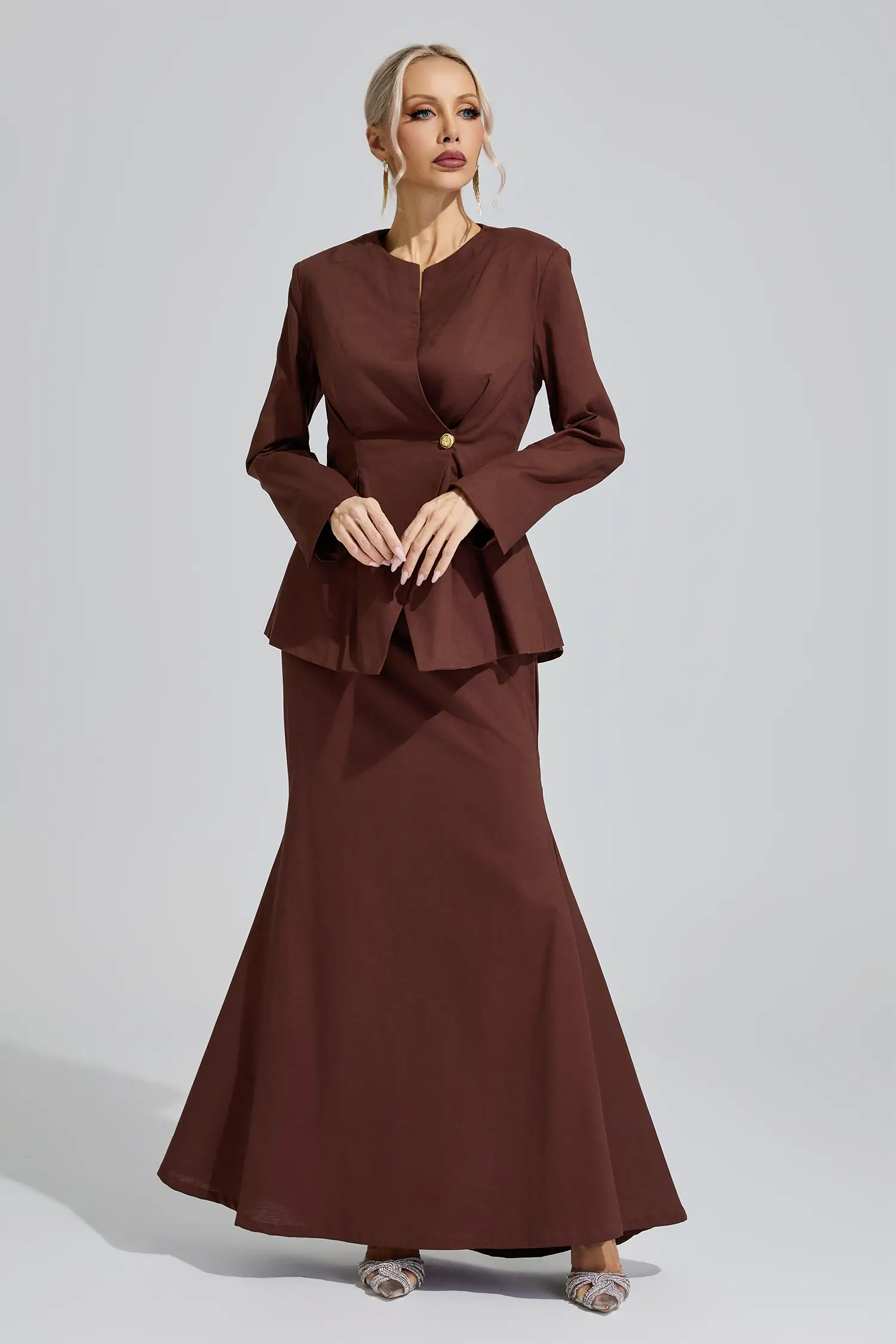 Lakshmi Brown Elegant Blazer Mermaid Set