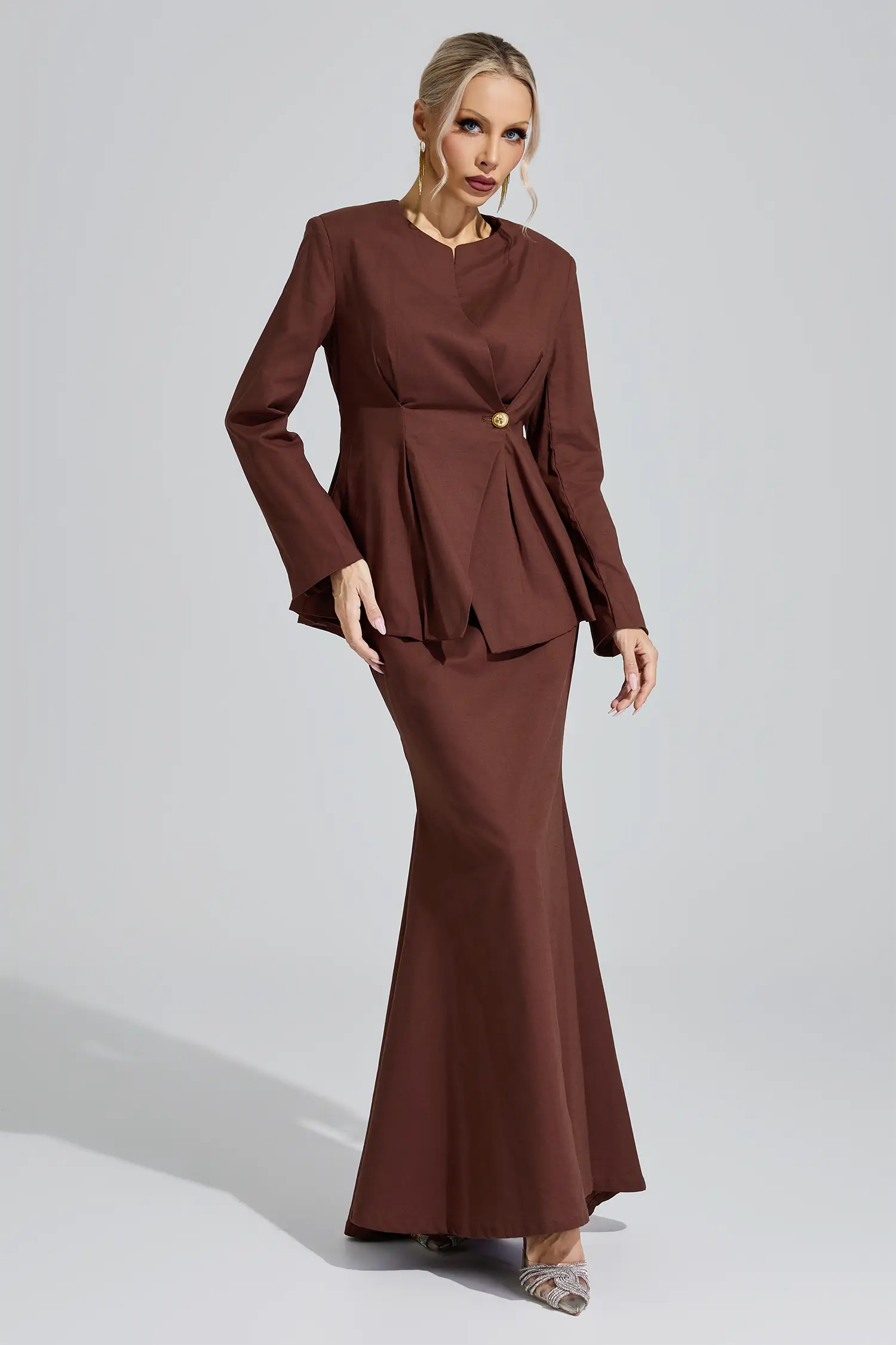 Lakshmi Brown Elegant Blazer Mermaid Set
