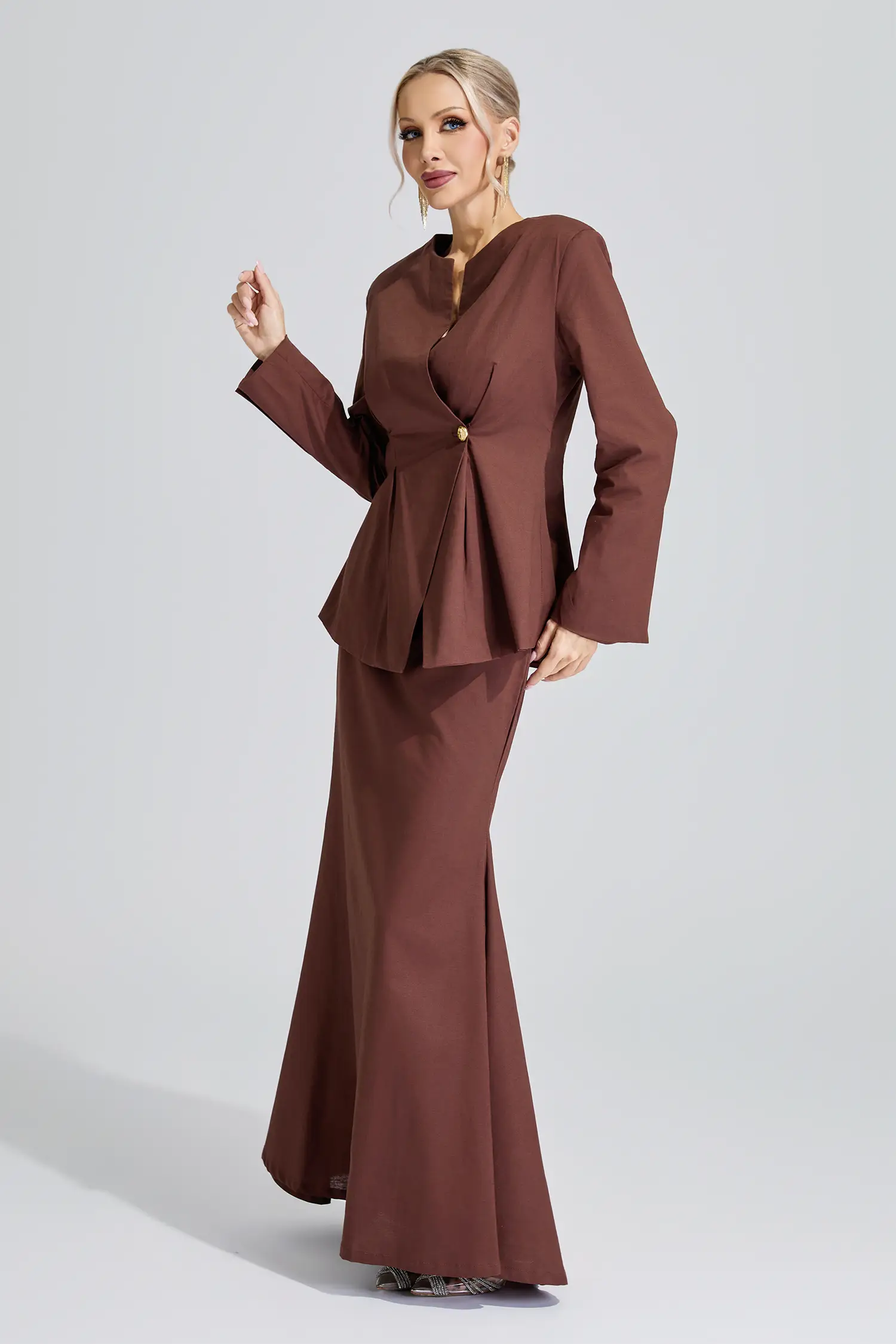 Lakshmi Brown Elegant Blazer Mermaid Set