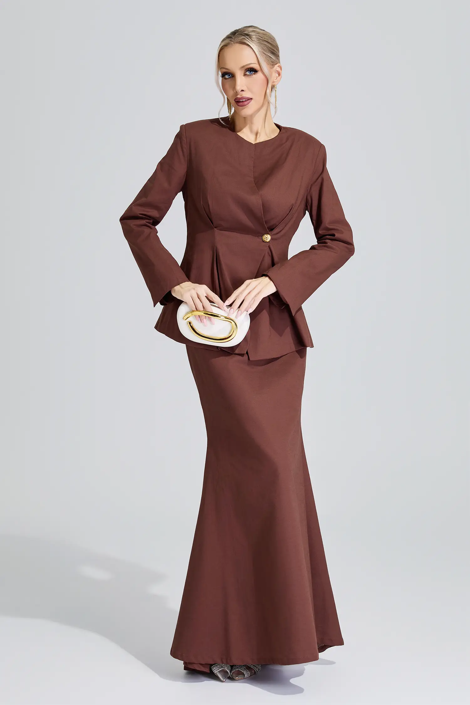 Lakshmi Brown Elegant Blazer Mermaid Set