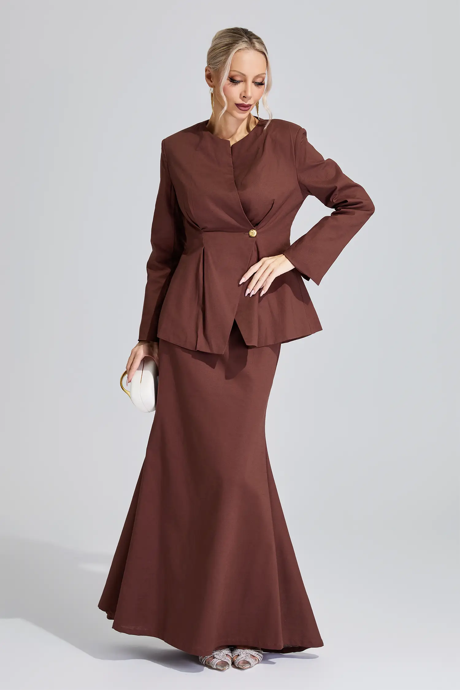 Lakshmi Brown Elegant Blazer Mermaid Set