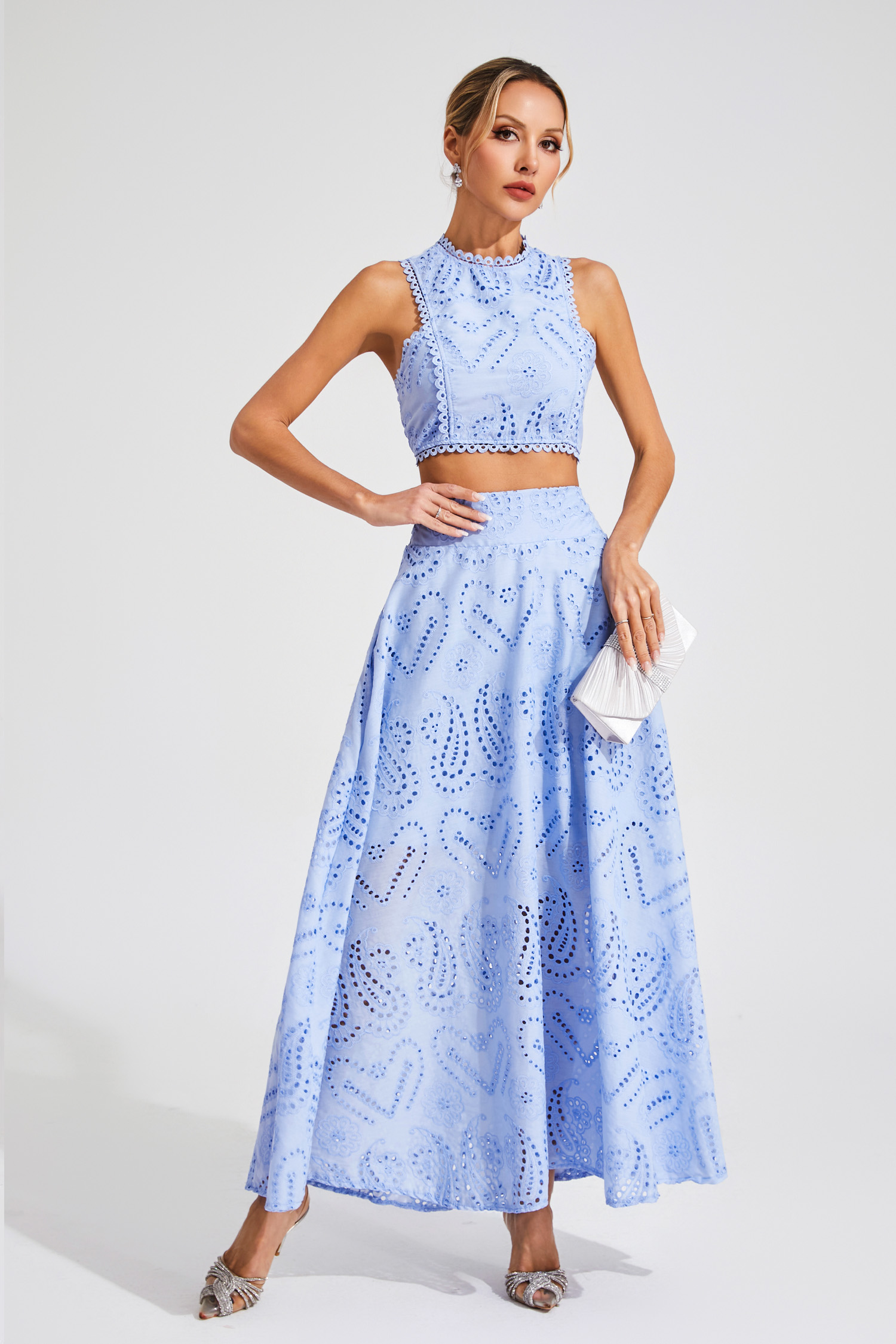Lamb Blue Embroider Sleeveless Set