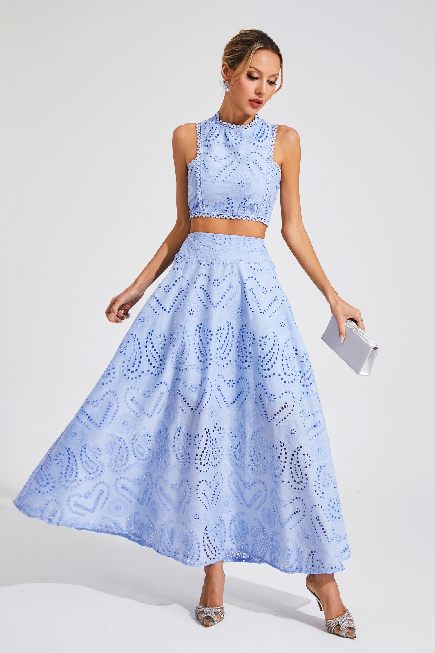 Lamb Blue Embroider Sleeveless Set