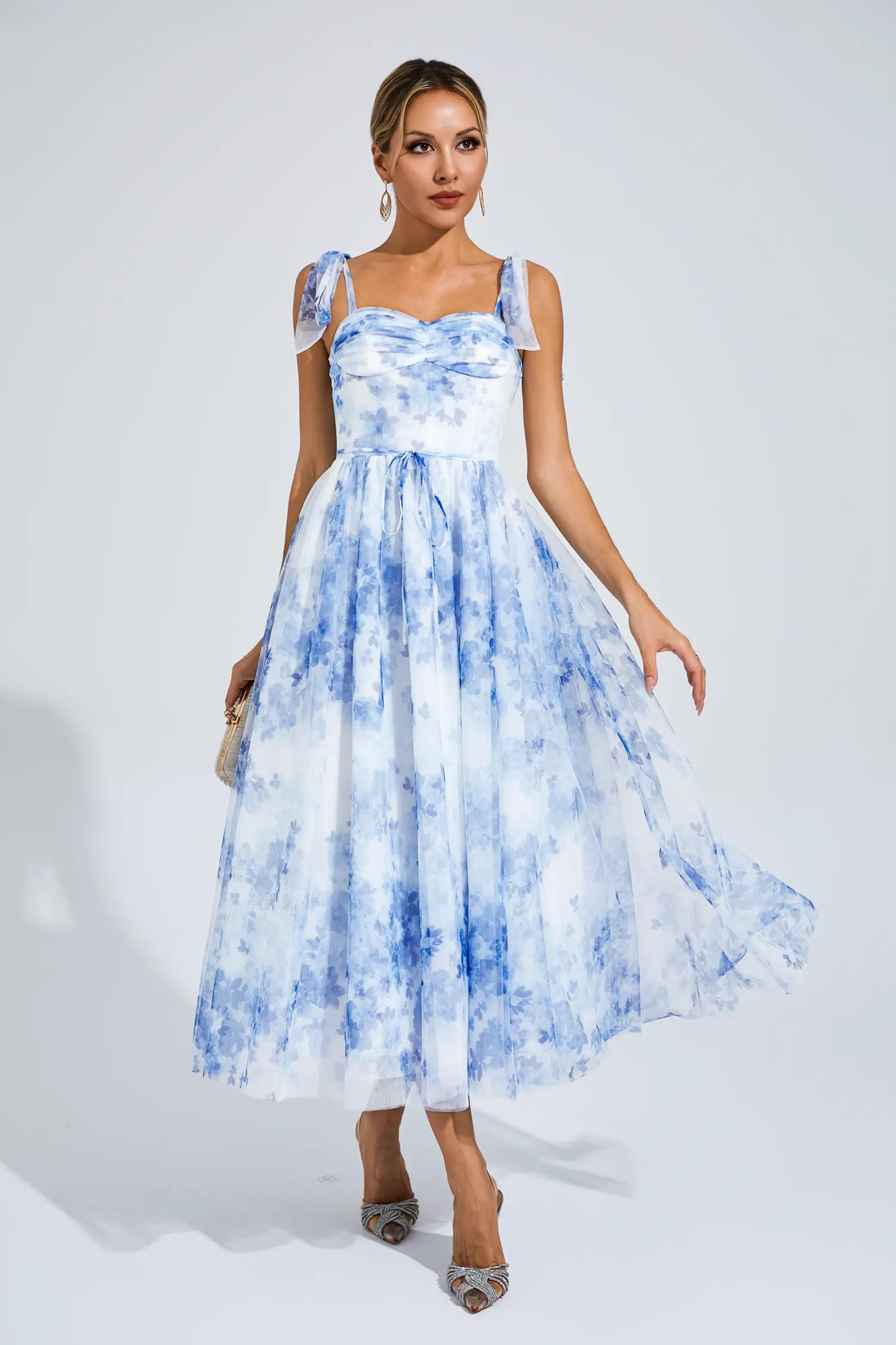 Lancelot Blue Flower Pinted Slip Dress-CATCHALL