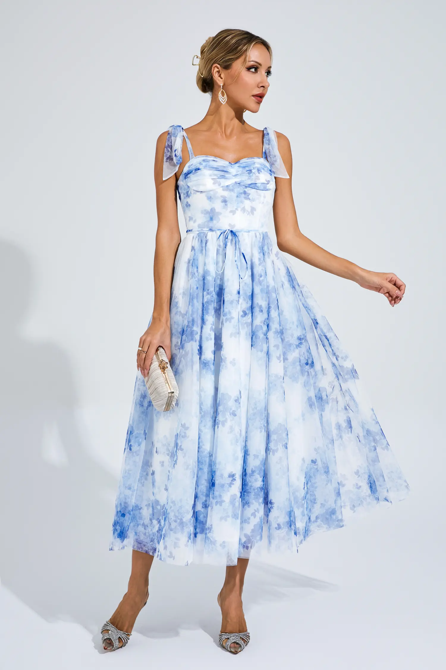 Lancelot Blue Flower Pinted Slip Dress-CATCHALL