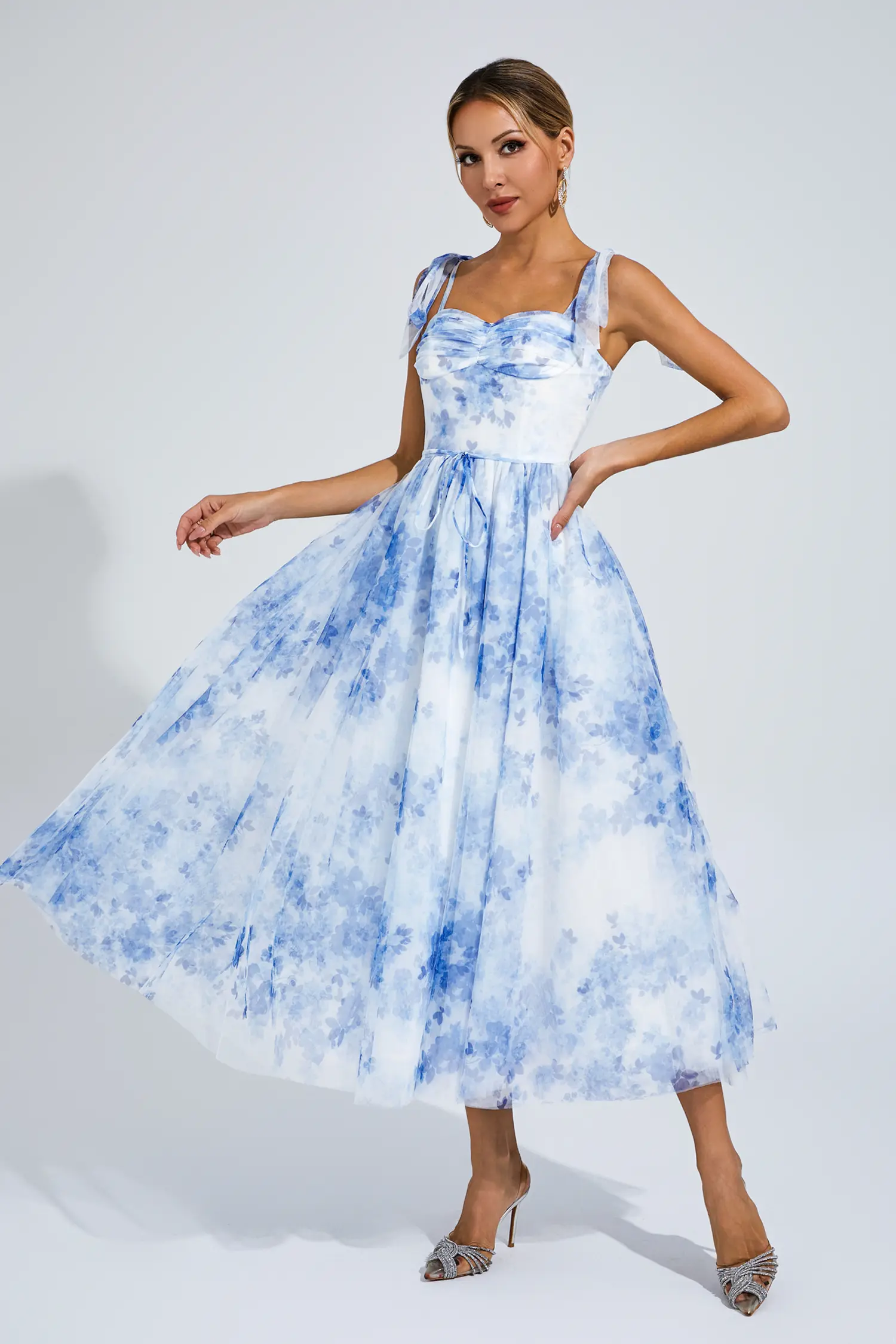 Lancelot Blue Flower Pinted Slip Dress-CATCHALL
