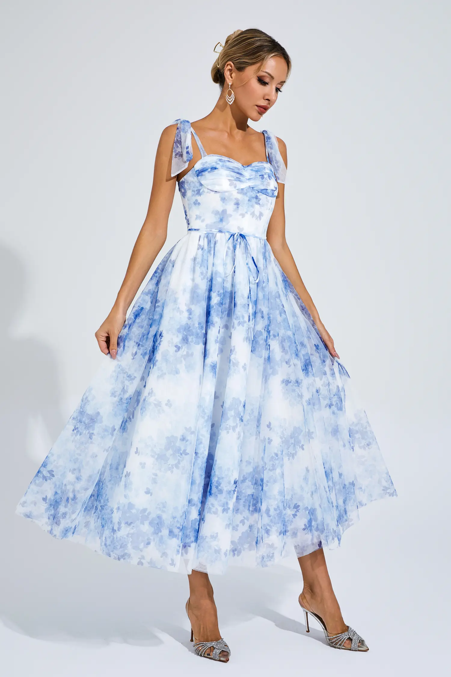 Lancelot Blue Flower Pinted Slip Dress-CATCHALL