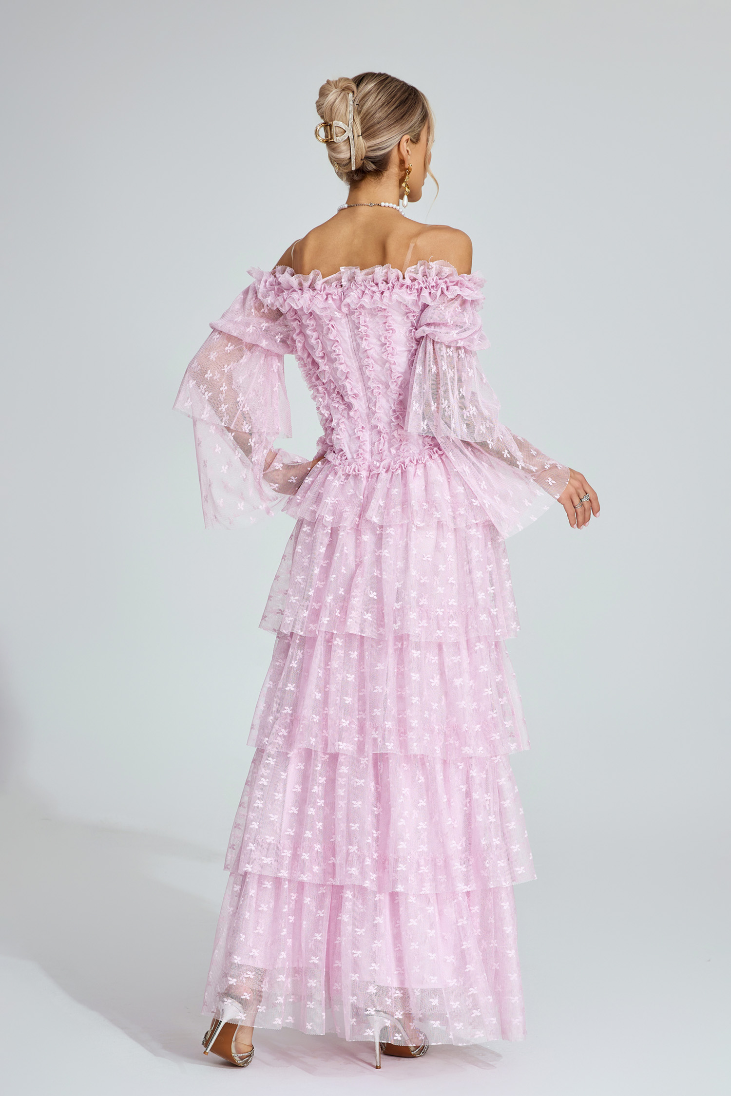 Landon Purple Mesh Tiered Dress