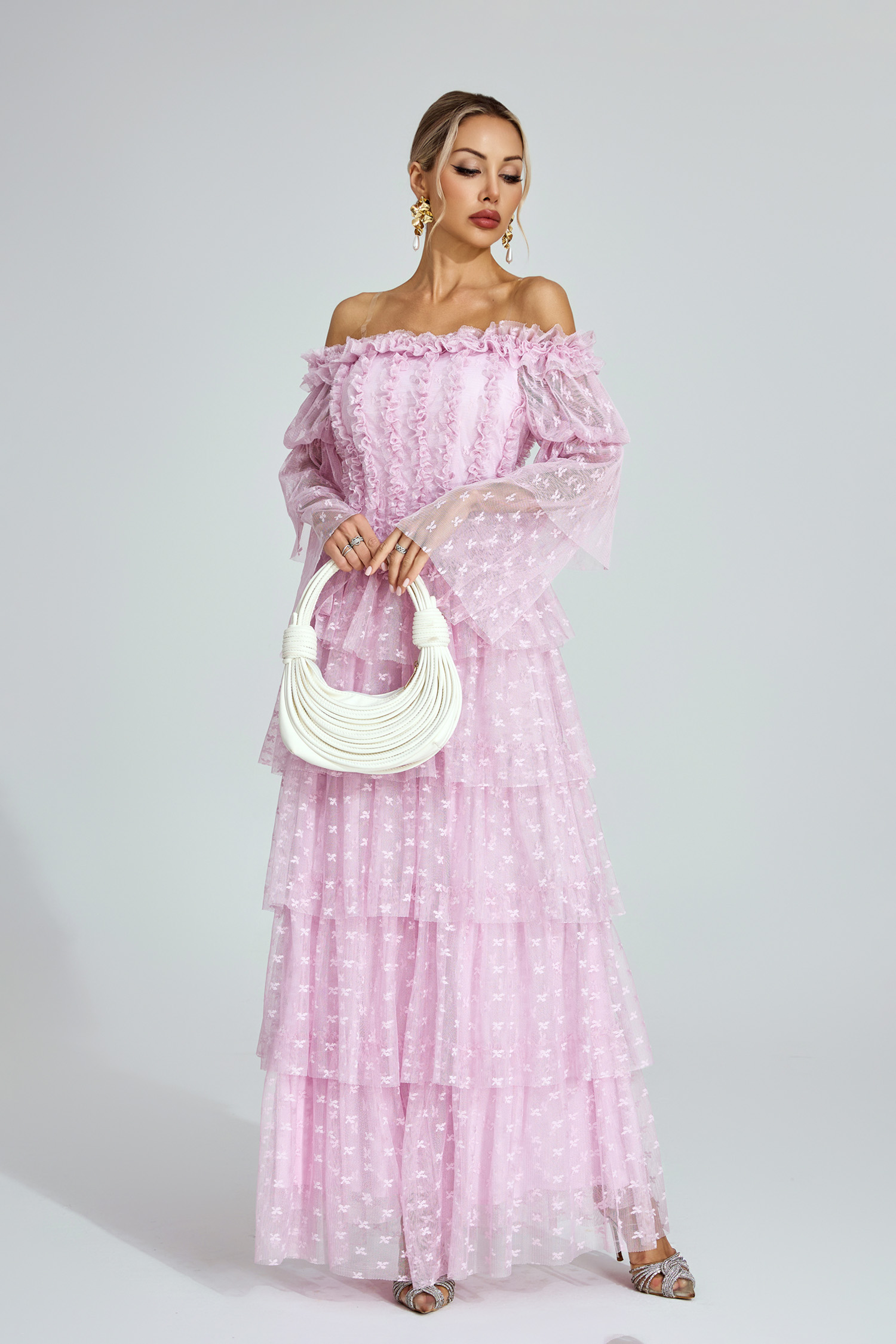 Landon Purple Mesh Tiered Dress