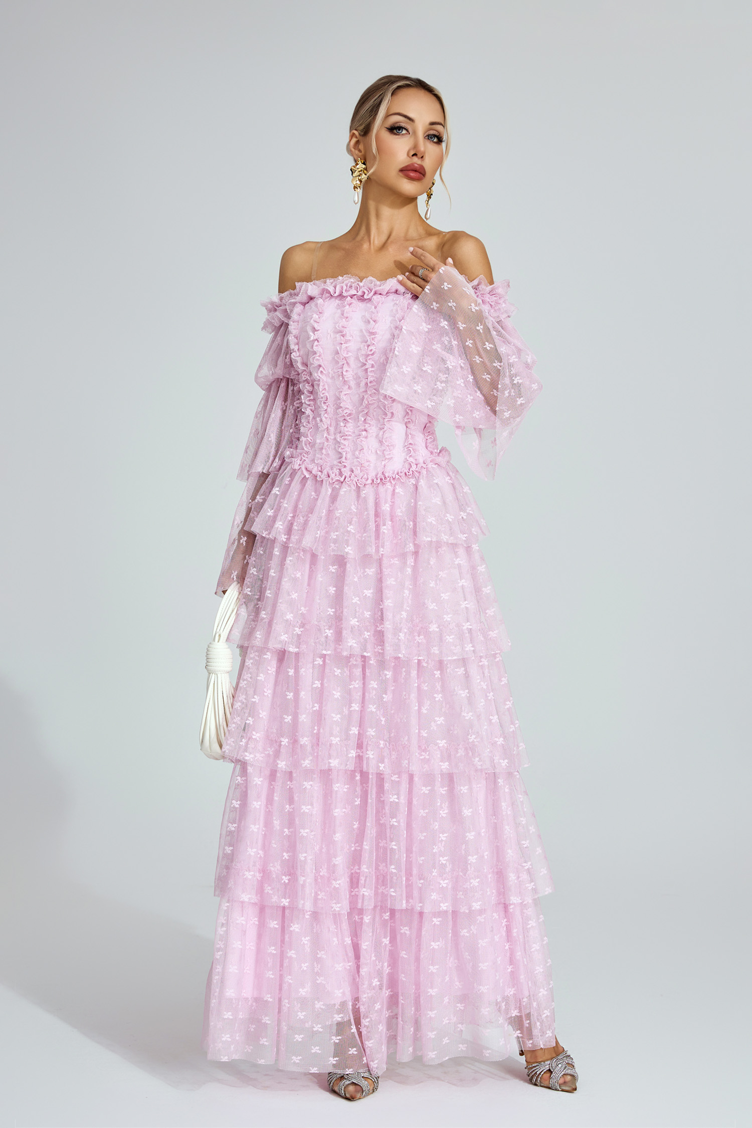 Landon Purple Mesh Tiered Dress