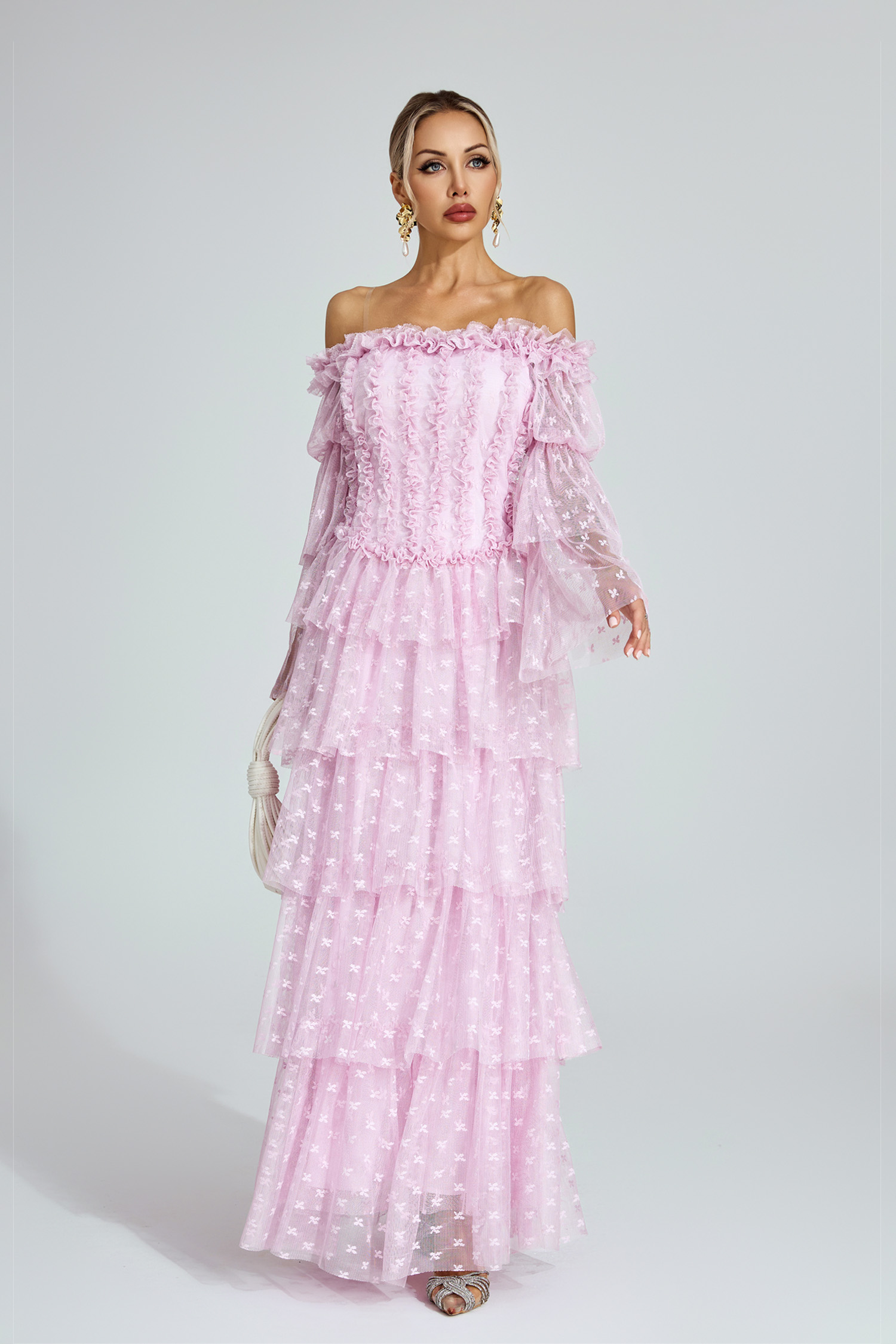 Landon Purple Mesh Tiered Dress