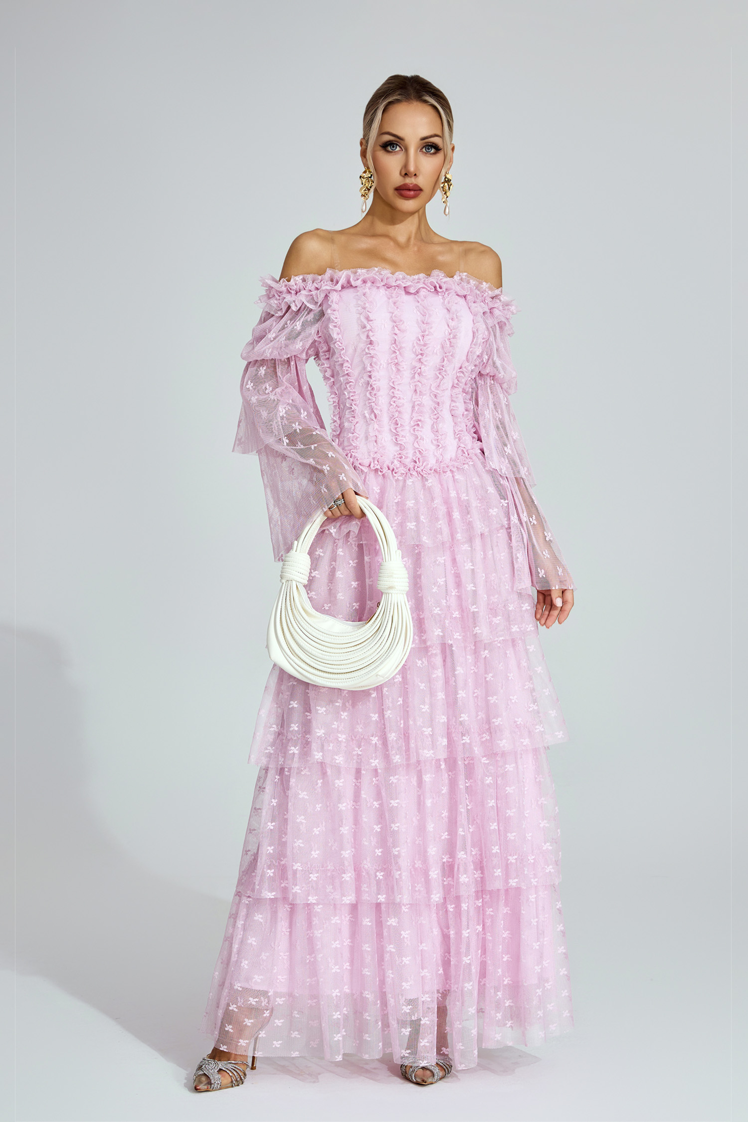 Landon Purple Mesh Tiered Dress