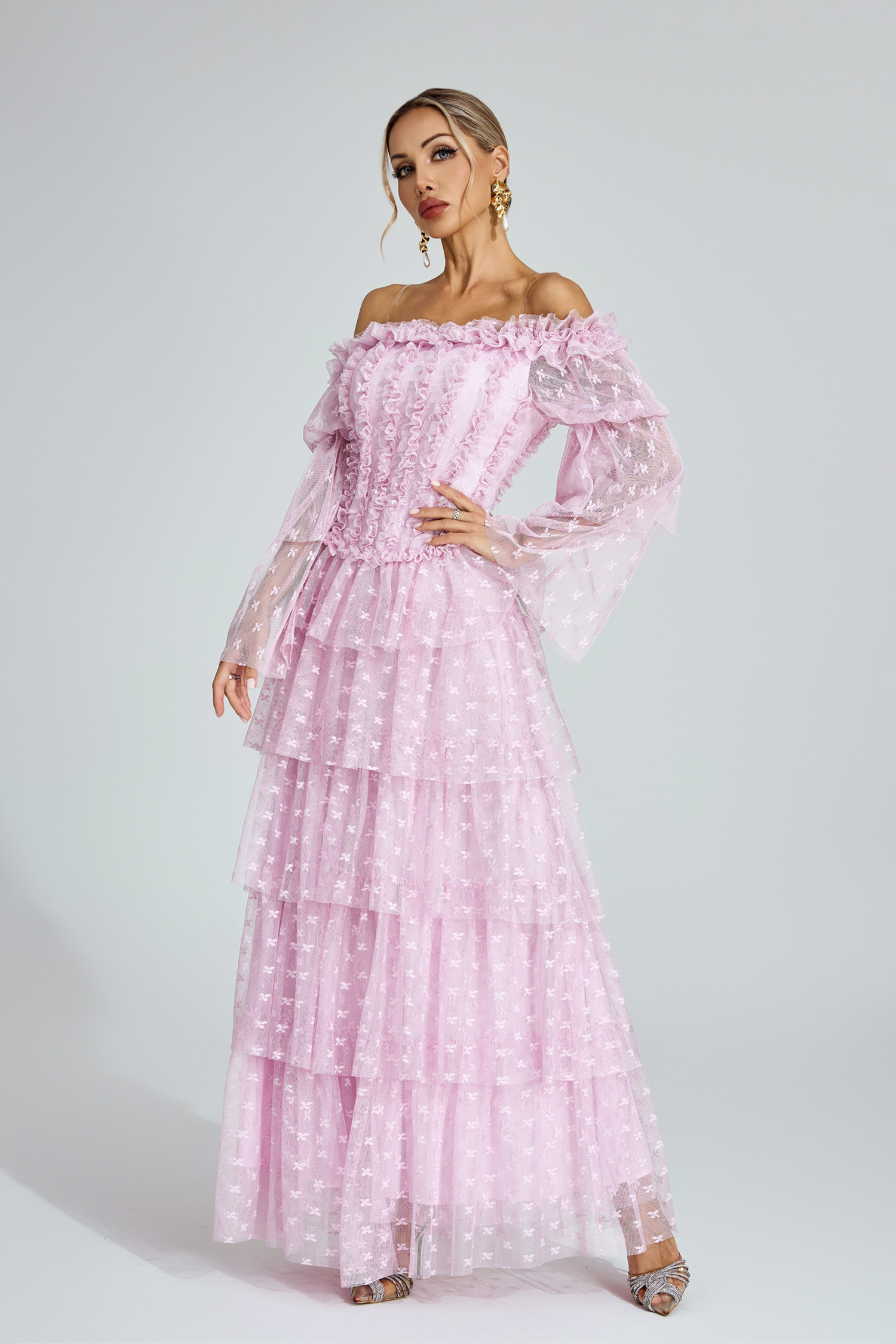 Landon Purple Mesh Tiered Dress