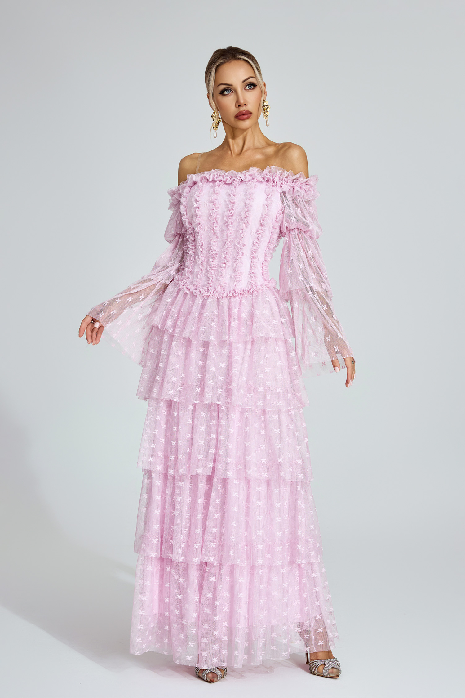 Landon Purple Mesh Tiered Dress