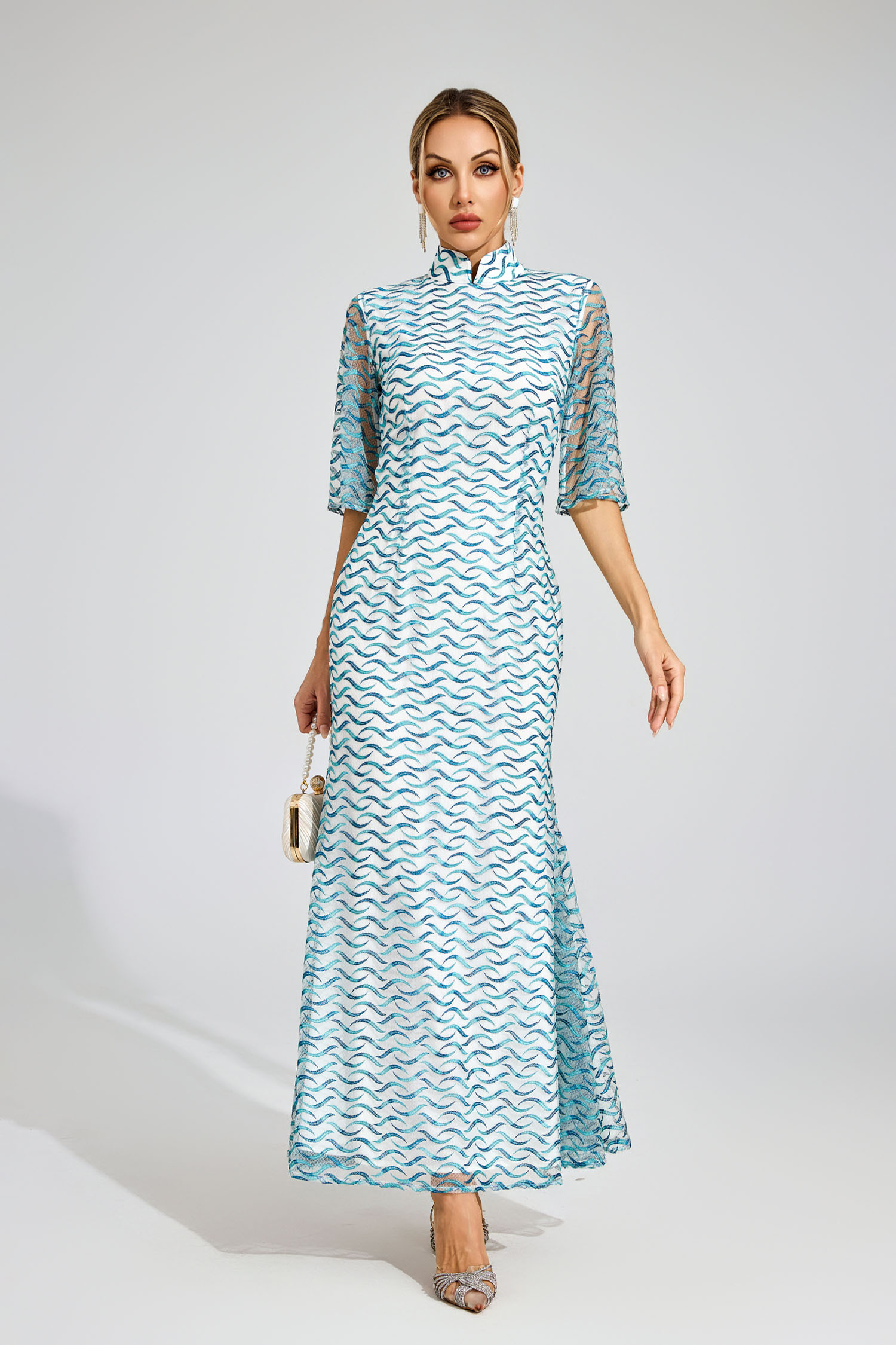 Lattimore White Qipao-Style Evening Dress