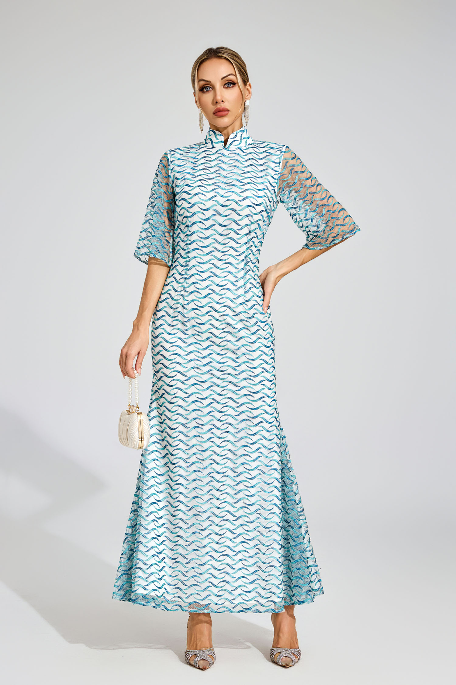 Lattimore White Qipao-Style Evening Dress