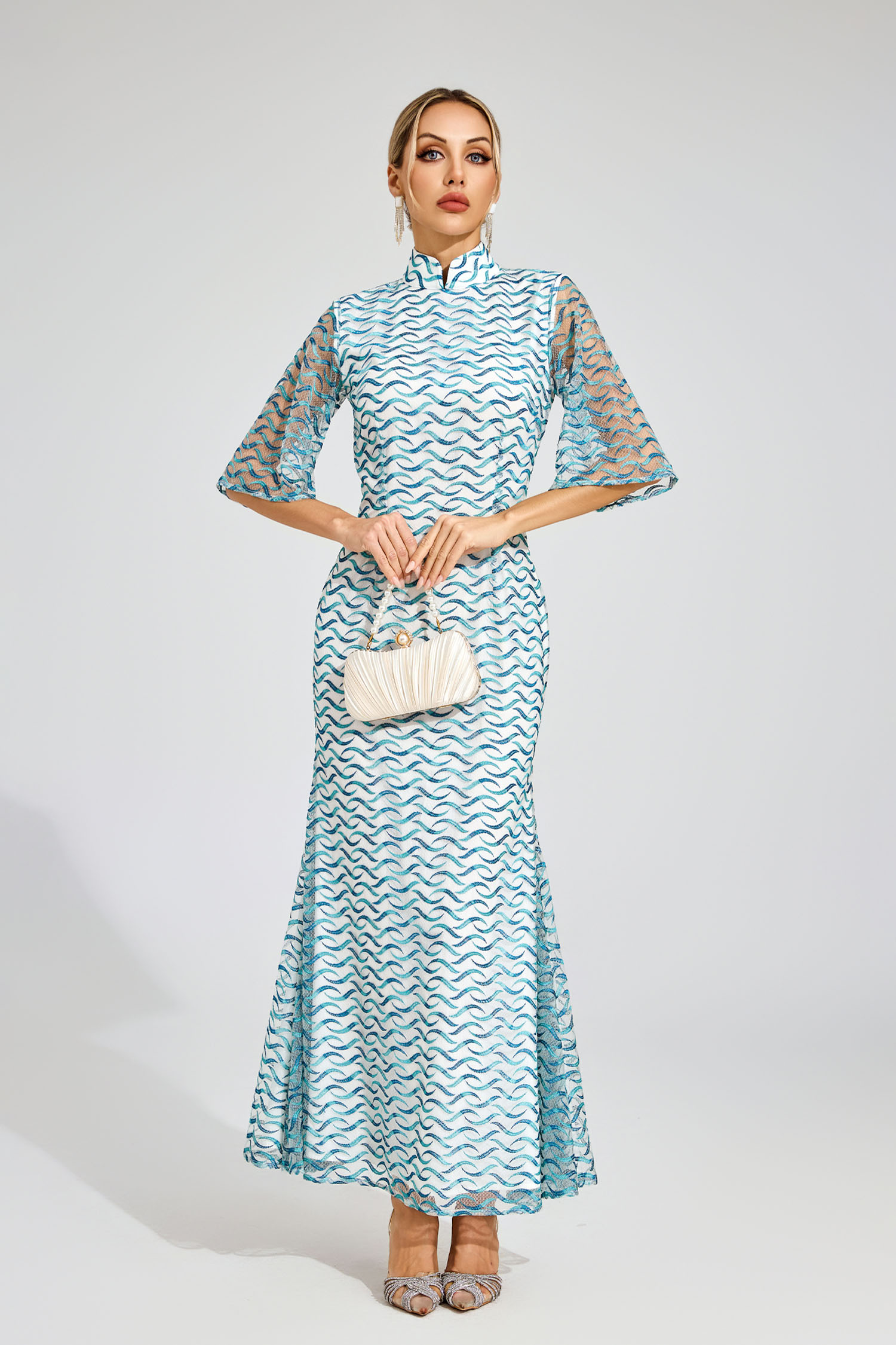 Lattimore White Qipao-Style Evening Dress