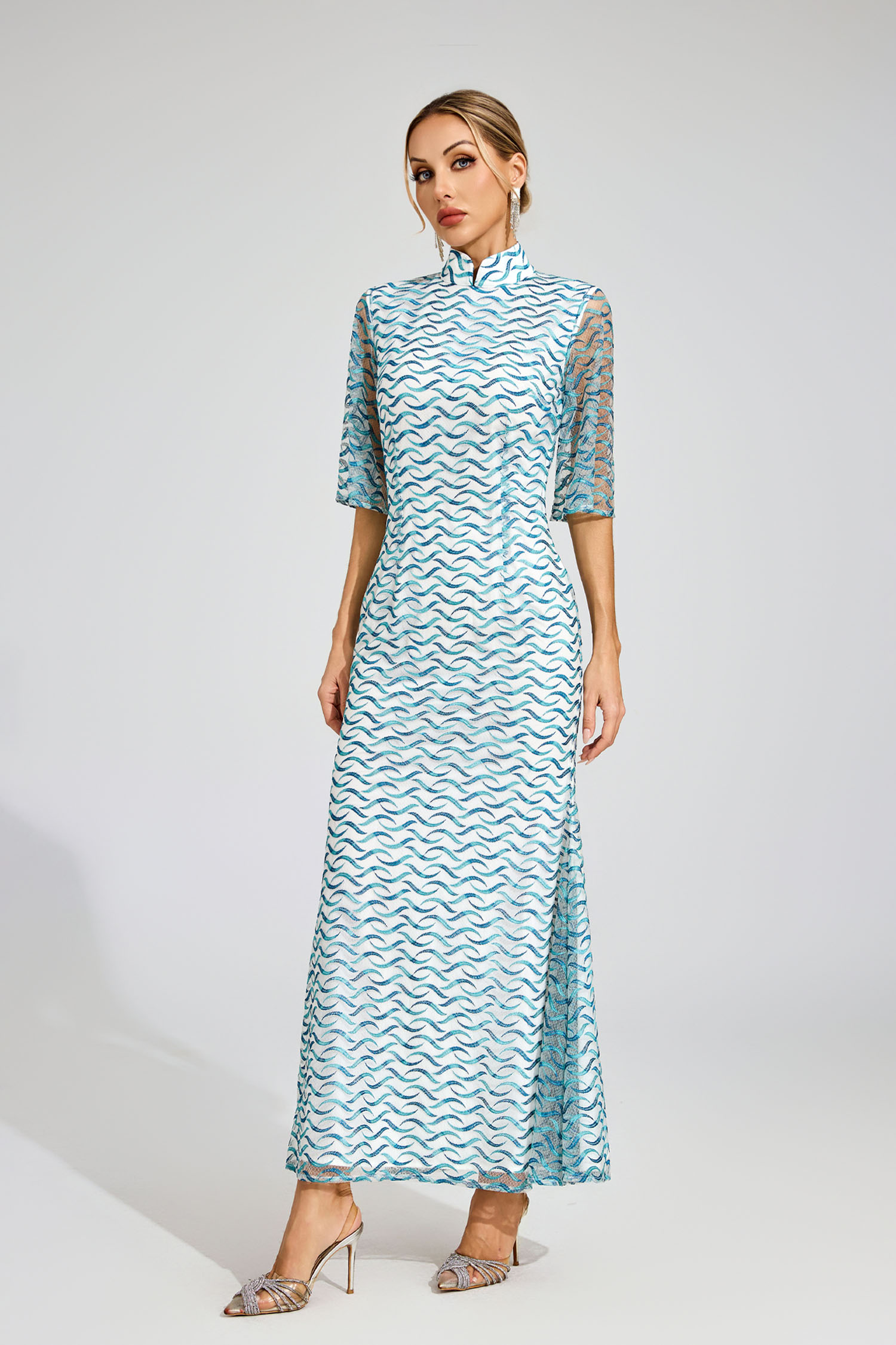 Lattimore White Qipao-Style Evening Dress