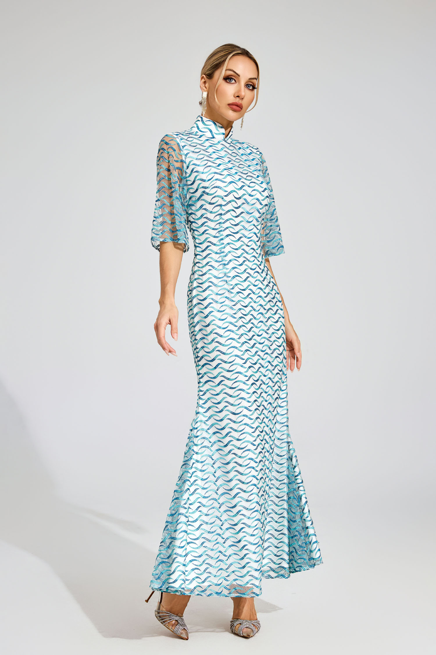 Lattimore White Qipao-Style Evening Dress