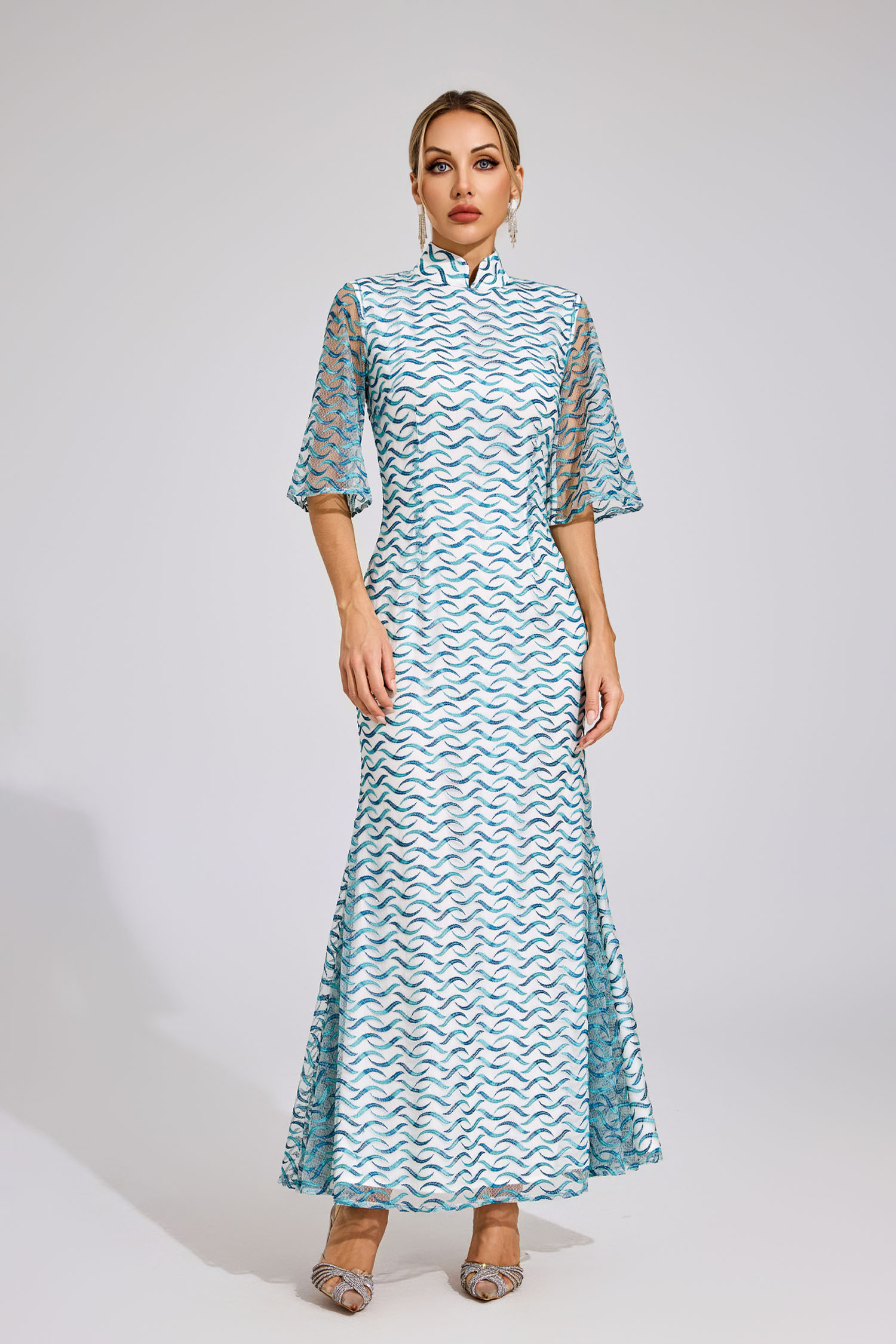 Lattimore White Qipao-Style Evening Dress