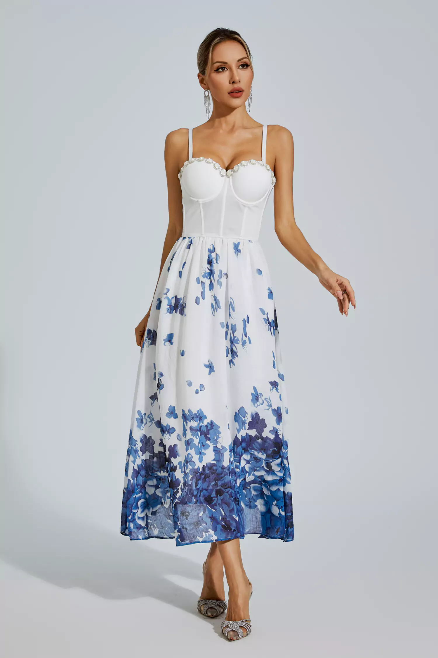 Lauryn White Flower Printed Slip Dress-CATCHALL
