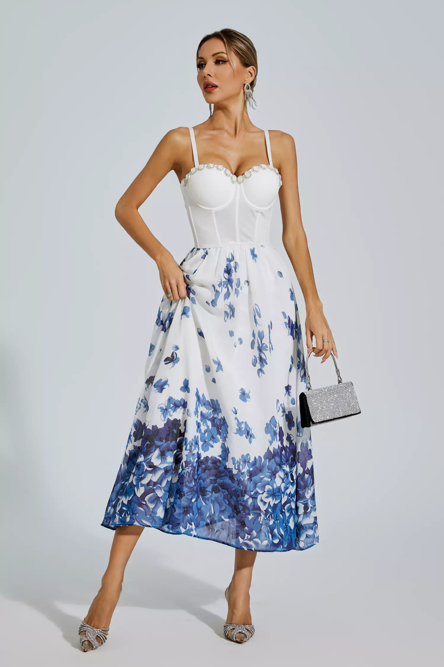 Lauryn White Flower Printed Slip Dress-CATCHALL