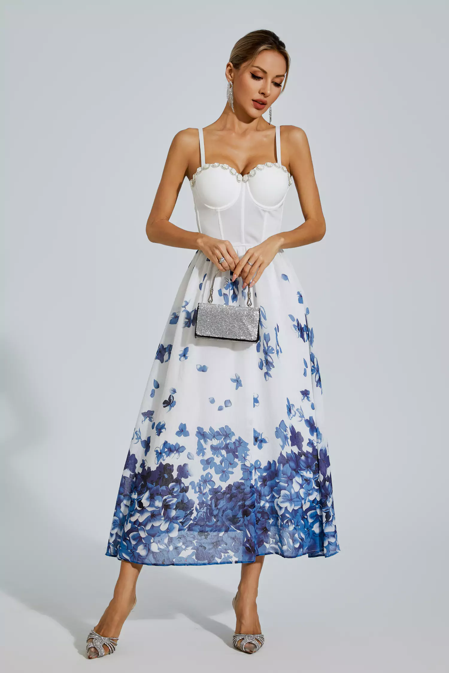 Lauryn White Flower Printed Slip Dress-CATCHALL
