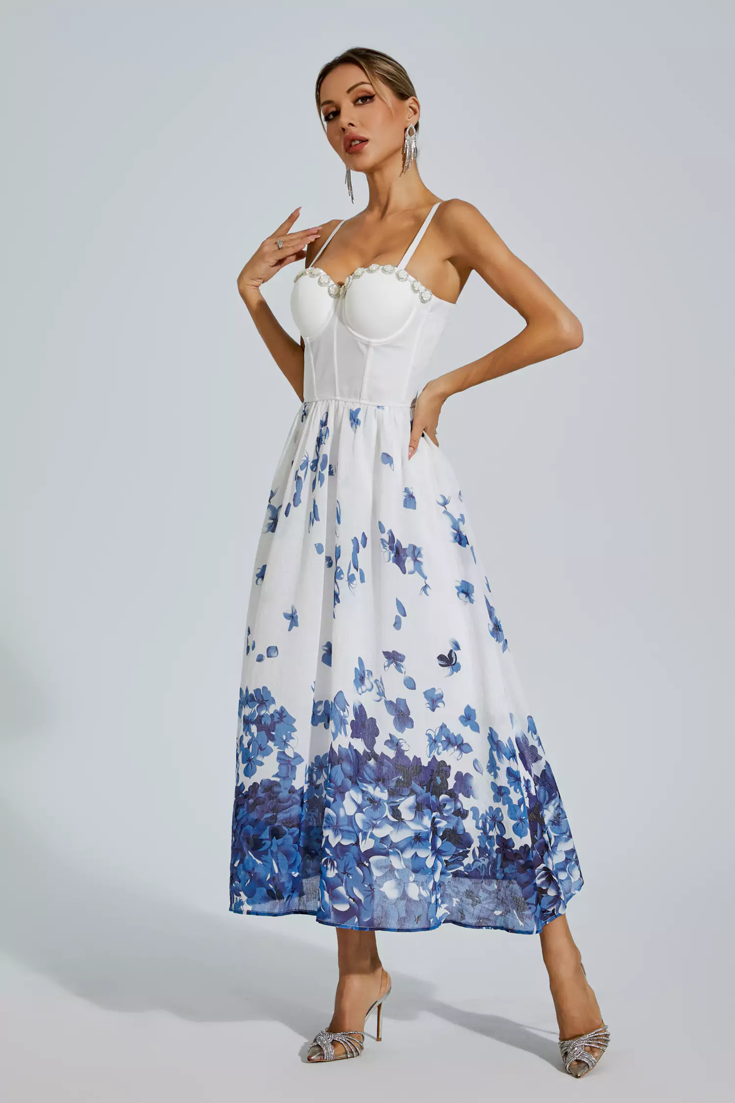 Lauryn White Flower Printed Slip Dress-CATCHALL
