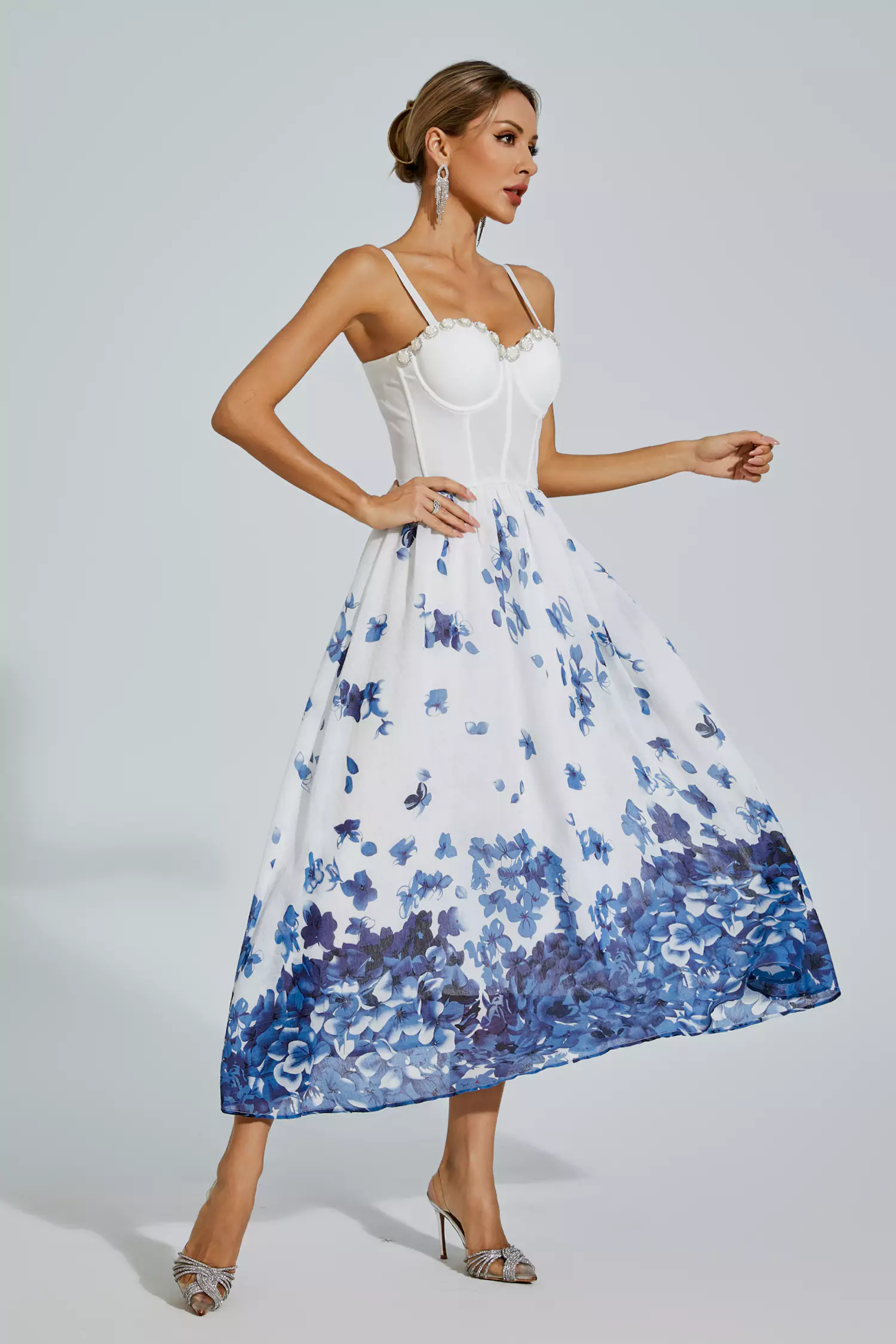 Lauryn White Flower Printed Slip Dress-CATCHALL