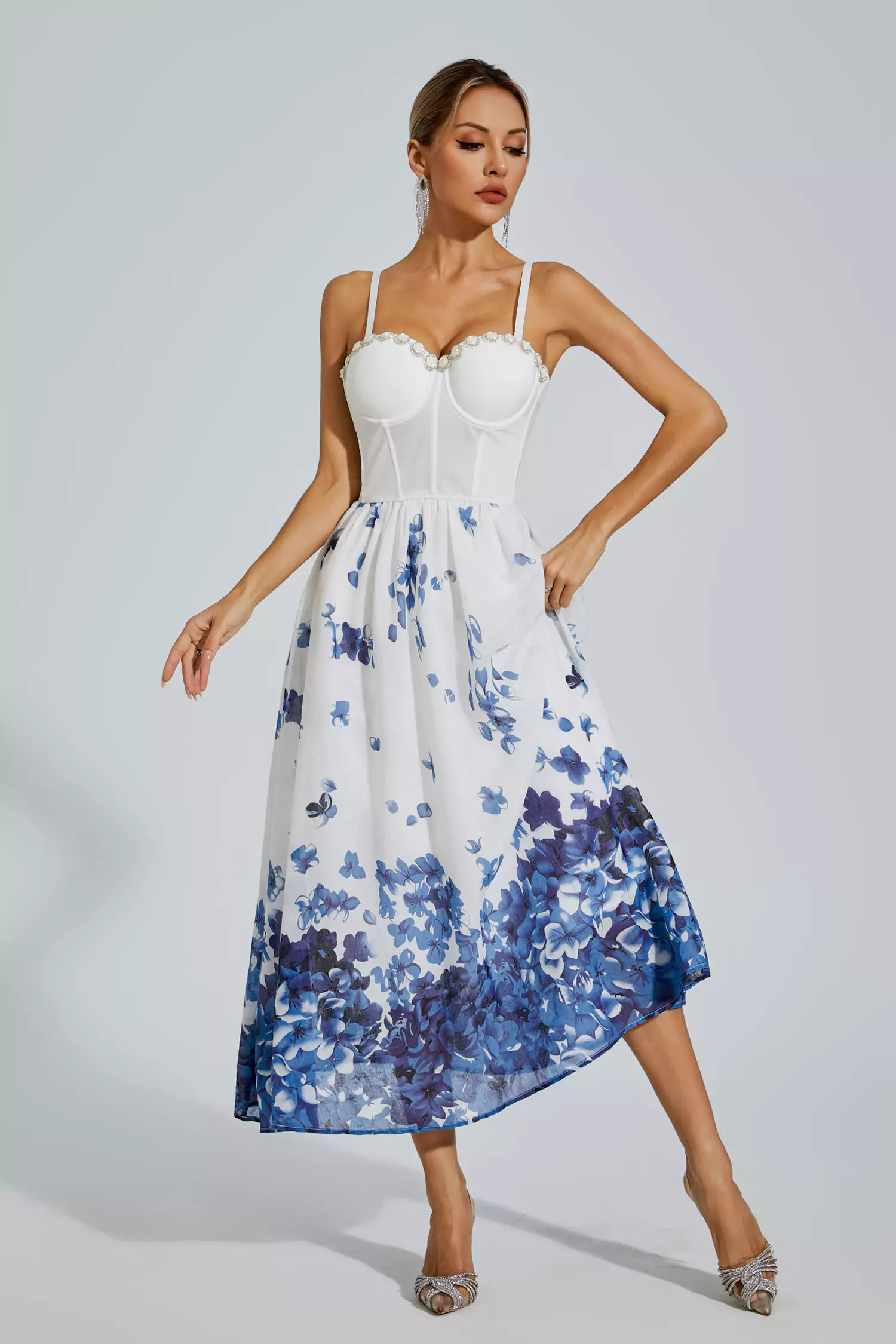 Lauryn White Flower Printed Slip Dress