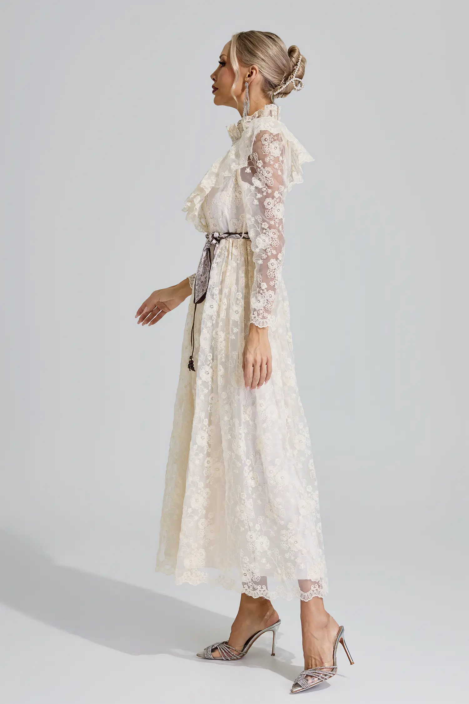 Leah Apricot Stand Collar Lace Dress