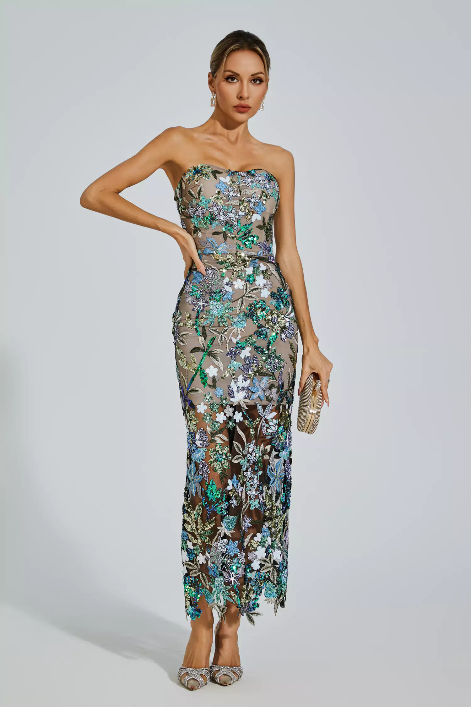 Leanna Blue Flower Embroidered Maxi Dress-CATCHALL