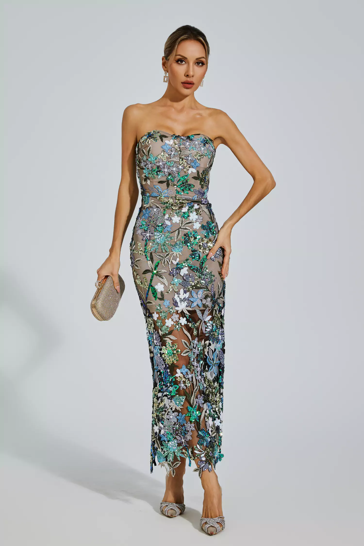 Leanna Blue Flower Embroidered Maxi Dress-CATCHALL