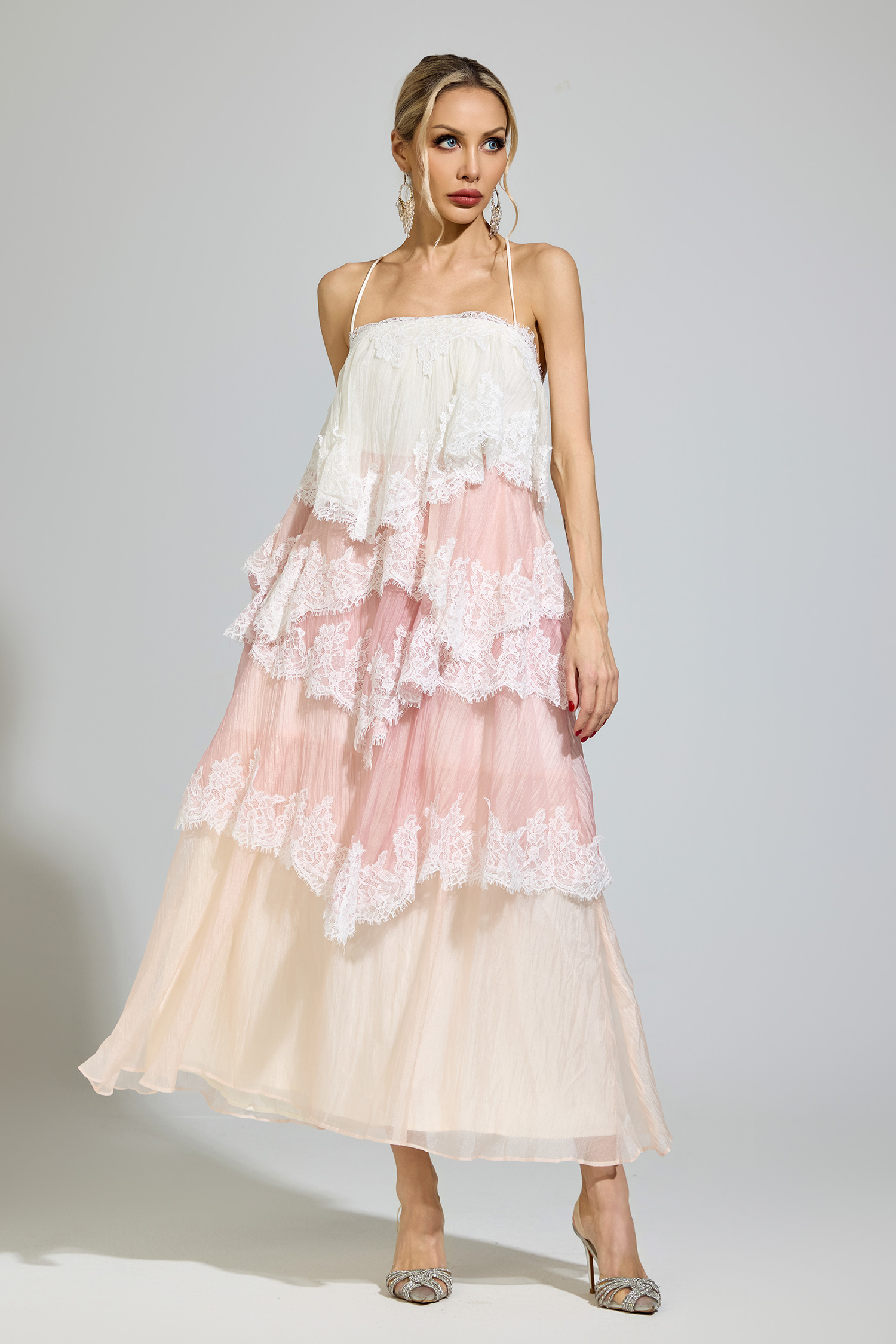 Leibniz Pink Lace Party Dress