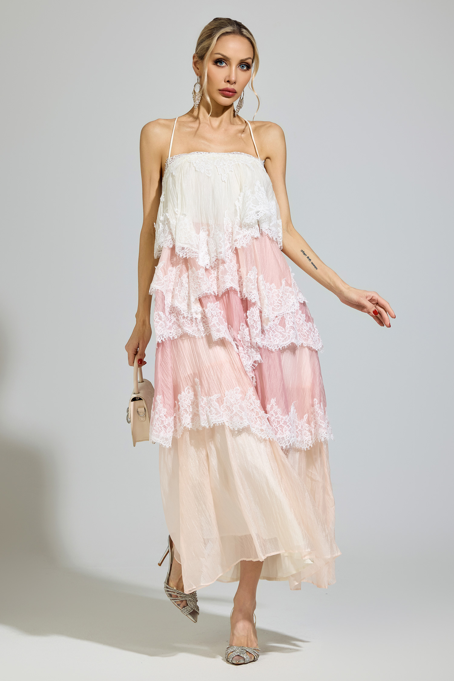 Leibniz Pink Lace Party Dress